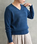 【ムーク/muuc】の〈コットン100%強撚糸〉〈通気性が高いドライタッチな素材〉透かし編み 袖口リブ Vネック プルオーバー BLU ブルー|ID: prp329100004719484 ipo3291000000034767583