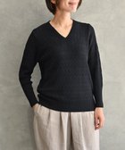【ムーク/muuc】の〈コットン100%強撚糸〉〈通気性が高いドライタッチな素材〉透かし編み 袖口リブ Vネック プルオーバー BLK ブラック|ID: prp329100004719484 ipo3291000000034767584