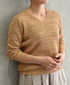 【ムーク/muuc】の〈コットン100%強撚糸〉〈通気性が高いドライタッチな素材〉透かし編み 袖口リブ Vネック プルオーバー L.BRN ライトブラウン|ID: prp329100004719484 ipo3291000000034767585