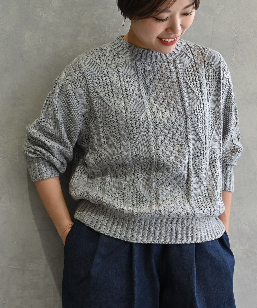 【ムーク/muuc】の〈オーガニックコットン〉〈高品質スーピマ超長綿〉ローゲージニット アラン模様セーター インテリア・キッズ・メンズ・レディースファッション・服の通販 founy(ファニー) ファッション Fashion レディースファッション Fashion for Women トップス・カットソー Cut & Sew Tops ニット Knit Tops & Sweaters ヴィンテージ Vintage Style 春 Spring キャンバス Canvas, Canvas Fabric スーピマ Supima, Premium Cotton セーター Sweater, Knitwear 手編み Hand-Knitted, Handmade Knit パターン Pattern, Design Print フェミニン Feminine, Girly S/S・春夏 SS, Spring/Summer, Warm Season 再入荷 Restock / Back in Stock 夏 Summer LGRY ライトグレー|ID: prp329100004719487 ipo3291000000034424287