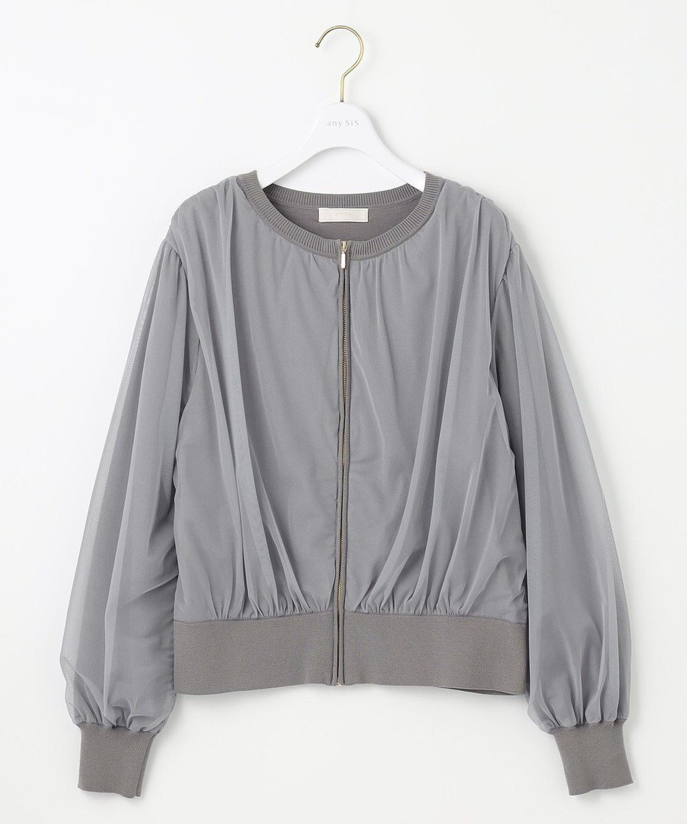 【エニィ スィス/any SiS】の【洗える】チュールレイヤードニット ブルゾン インテリア・キッズ・メンズ・レディースファッション・服の通販 founy(ファニー) 　ファッション　Fashion　レディースファッション　Fashion for Women　アウター　Coat / Outerwear Collection　レディースジャケット・軽アウター　Jackets　ブルゾンジャケット・スポーティアウター　Blouson Jackets　カーディガン　Cardigan, Knitwear　ジャケット　Jacket, Outerwear　チュール　Tulip, Tulip Motif　フェミニン　Feminine, Girly　ブルゾン　Blouson, Bomber Jacket　ボトム　Bottoms, Lower Wear　洗える　Machine Washable　A/W・秋冬　Autumn/Winter　グレー|ID: prp329100004719505 ipo3291000000035847327