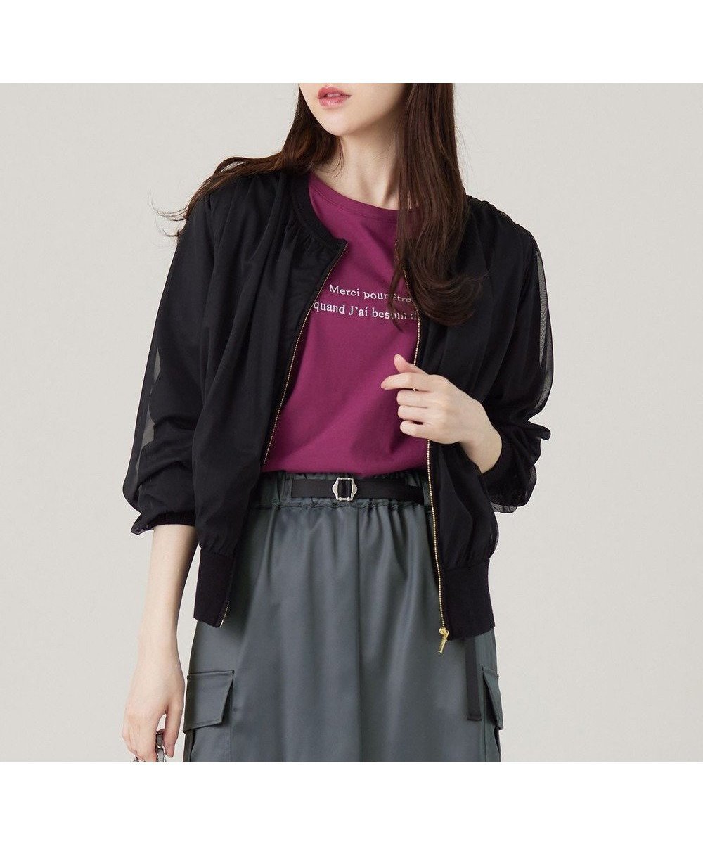 【エニィ スィス/any SiS】の【洗える】チュールレイヤードニット ブルゾン インテリア・キッズ・メンズ・レディースファッション・服の通販 founy(ファニー) 　ファッション　Fashion　レディースファッション　Fashion for Women　アウター　Coat / Outerwear Collection　レディースジャケット・軽アウター　Jackets　ブルゾンジャケット・スポーティアウター　Blouson Jackets　カーディガン　Cardigan, Knitwear　ジャケット　Jacket, Outerwear　チュール　Tulip, Tulip Motif　フェミニン　Feminine, Girly　ブルゾン　Blouson, Bomber Jacket　ボトム　Bottoms, Lower Wear　洗える　Machine Washable　A/W・秋冬　Autumn/Winter　ブラック|ID: prp329100004719505 ipo3291000000035847330