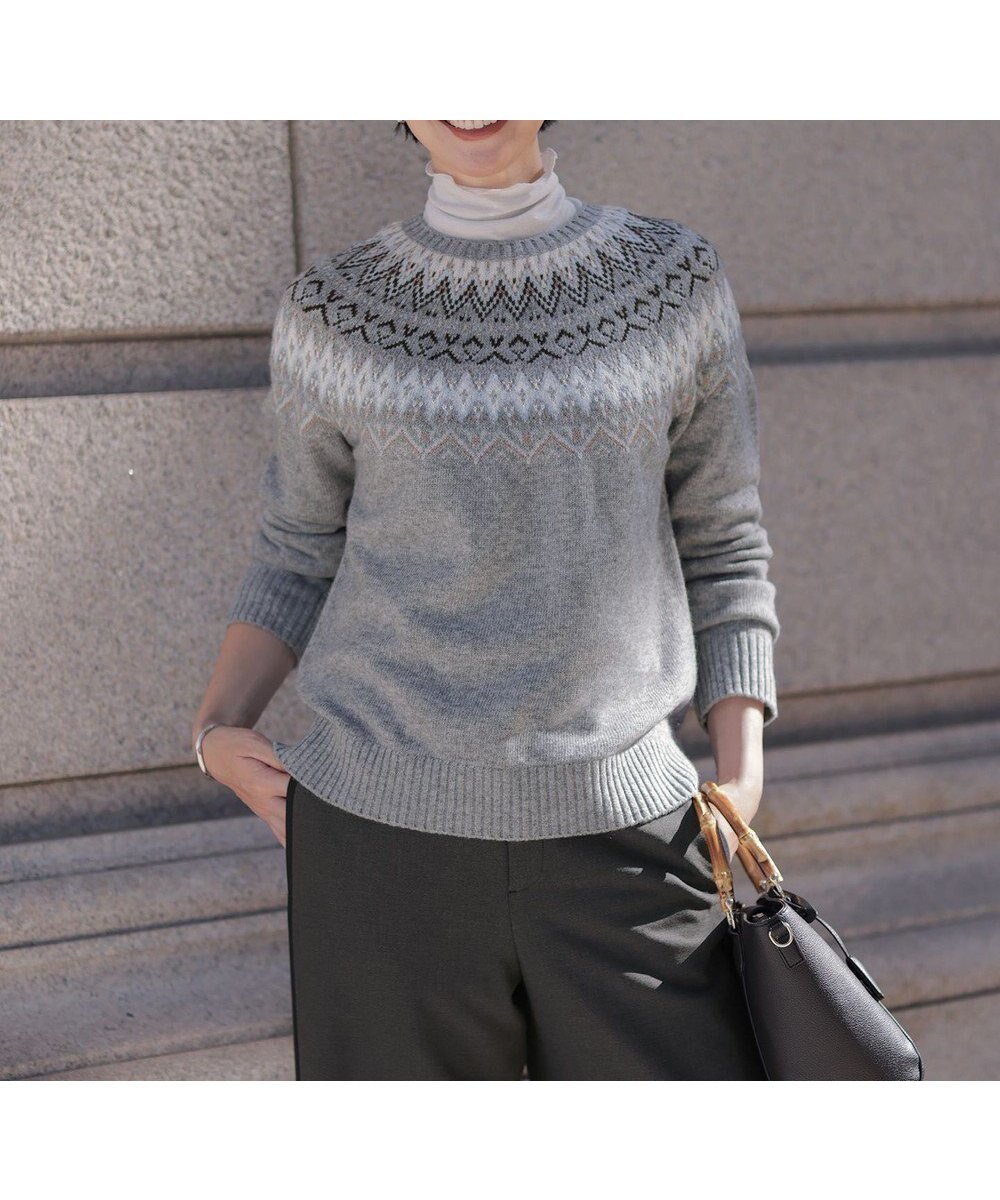 【ジェイ プレス/J.PRESS】のFAIR ISLE ラウンドネック ニット インテリア・キッズ・メンズ・レディースファッション・服の通販 founy(ファニー) ファッション Fashion レディースファッション Fashion for Women トップス・カットソー Cut & Sew Tops ニット Knit Tops & Sweaters セーター Sweater, Knitwear ラウンド Round, Round Neck A/W・秋冬 Autumn/Winter グレー系|ID: prp329100004719511 ipo3291000000034426164