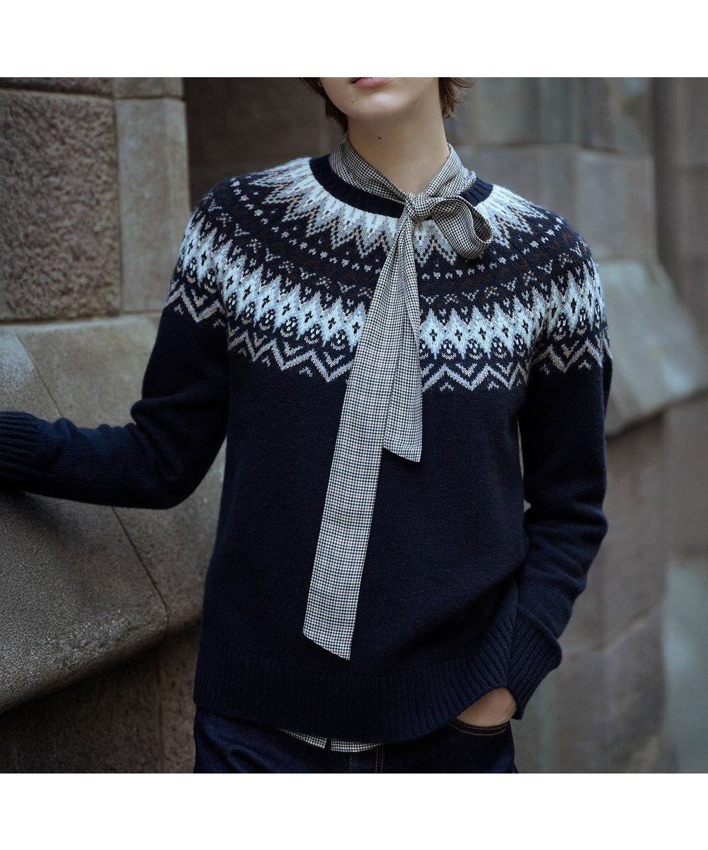 【ジェイ プレス/J.PRESS】のFAIR ISLE ラウンドネック ニット インテリア・キッズ・メンズ・レディースファッション・服の通販 founy(ファニー) ファッション Fashion レディースファッション Fashion for Women トップス・カットソー Cut & Sew Tops ニット Knit Tops & Sweaters セーター Sweater, Knitwear ラウンド Round, Round Neck A/W・秋冬 Autumn/Winter ネイビー系|ID: prp329100004719511 ipo3291000000034485530