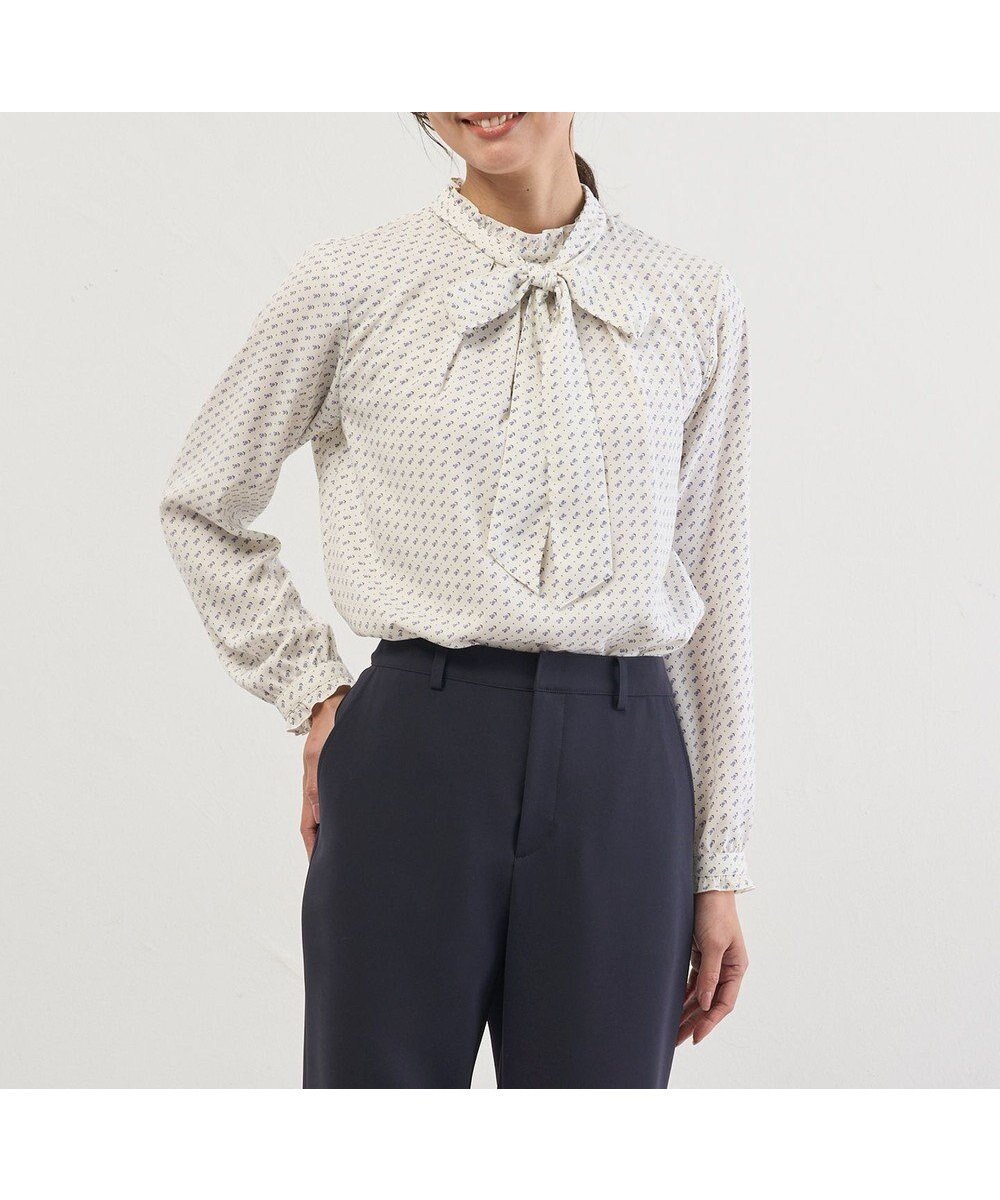 【ジェイ プレス/J.PRESS】のスエード幾何プリント ブラウス 人気、トレンドファッション・服の通販 founy(ファニー) 　ファッション　Fashion　レディースファッション　Fashion for Women　トップス・カットソー　Cut & Sew Tops　シャツ・ブラウス・オフィスカジュアル　Elegant Blouses & Button-Ups　ギャザー　Gathered, Ruffled　ジャケット　Jacket, Outerwear　ドレープ　Drape, Draping Fabric　フリル　Frill, Ruffle　プリント　Print, Printed Pattern　リボン　Ribbon, Bow　A/W・秋冬　Autumn/Winter　エレガント 上品　Elegant　 other-1|ID: prp329100004719518 ipo3291000000034807823