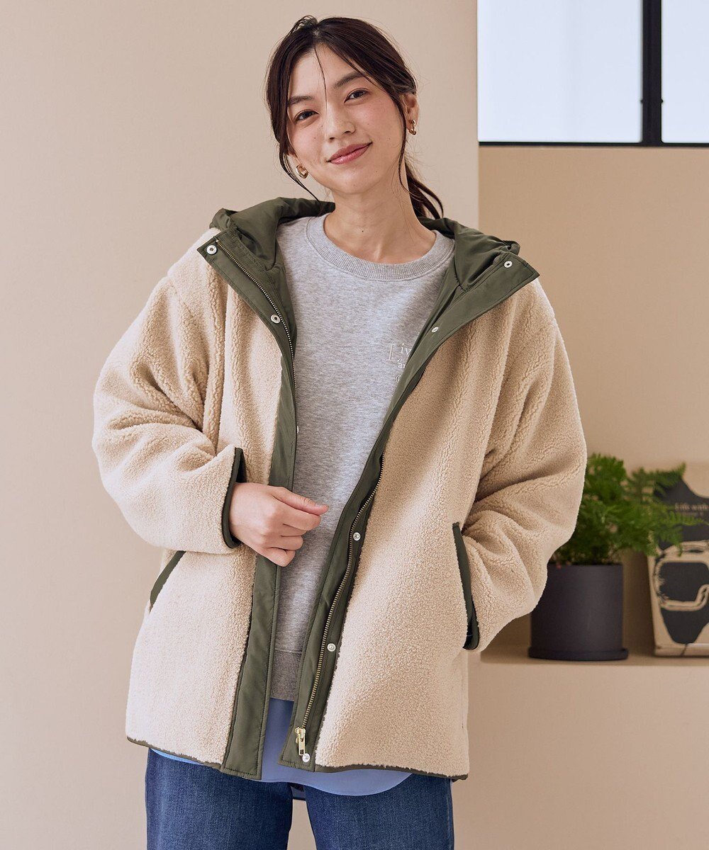 【エニー/ANY】の【手洗い可】ボアコート インテリア・キッズ・メンズ・レディースファッション・服の通販 founy(ファニー)  ファッション Fashion レディースファッション Fashion for Women アウター Coat / Outerwear Collection コート・ロングコート・ピーコート Long Coats, Peacoats & More レディースジャケット・軽アウター Jackets おすすめ Recommended / Our Picks ジャケット Jacket, Outerwear スリット Slit, Slit Detail ダウン Down, Puffer エレガント 上品 Elegant A/W・秋冬 Autumn/Winter ベージュ×カーキ|ID: prp329100004719592 ipo3291000000034104309