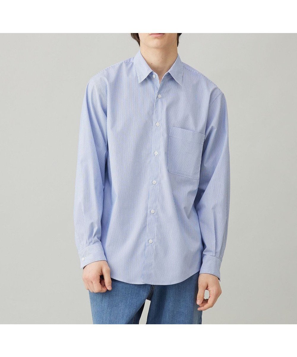 【アンフィーロ/UNFILO / MEN】のコットンライク レギュラーカラー シャツ インテリア・キッズ・メンズ・レディースファッション・服の通販 founy(ファニー) ファッション Fashion メンズファッション Fashion for Men トップス・カットソー Cut & Sew Tops メンズシャツ Shirts ストレッチ Stretch, Stretchy Fabric トレンド Trend, Trending Now フォルム Silhouette, Form ブルゾン Blouson, Bomber Jacket レギュラー Regular, Standard Fit 半袖 Short Sleeve, Half Sleeve 夏 Summer 抗菌 Antibacterial, Bacteria-Resistant 春 Spring S/S・春夏 SS, Spring/Summer, Warm Season ブルーストライプ|ID: prp329100004719626 ipo3291000000034971081