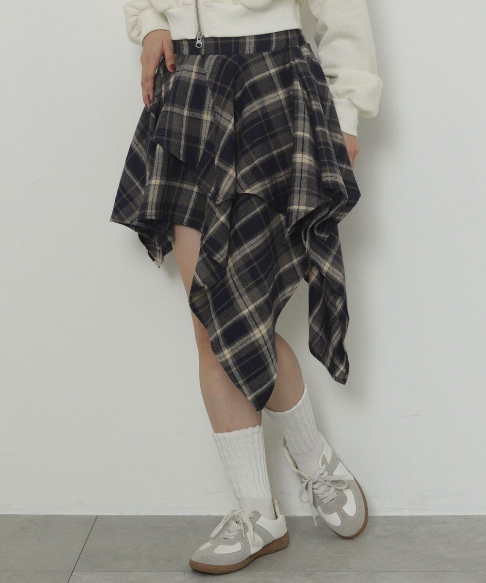 【ウィゴー/WEGO】のアシンメトリーチェックミニスカパン インテリア・キッズ・メンズ・レディースファッション・服の通販 founy(ファニー) 　ファッション　Fashion　レディースファッション　Fashion for Women　スカート　Skirts　クラシック　Classic, Timeless Style　ジャケット　Jacket, Outerwear　スウェット / スエット　Sweatshirt, Sweatwear　スマホ　Smartphone, Mobile Device　チェック　Check, Plaid, Tartan　トレンド　Trend, Trending Now　バランス　Balance, Style Balance　パーカー　Hoodie, Parka　A/W・秋冬　Autumn/Winter　ネイビー|ID: prp329100004719681 ipo3291000000034104800