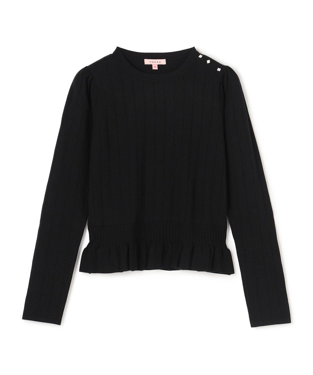 【トッカ/TOCCA】の【洗える】IN ROMANCE ペプラム ニットプルオーバー インテリア・キッズ・メンズ・レディースファッション・服の通販 founy(ファニー) 　ファッション　Fashion　レディースファッション　Fashion for Women　トップス・カットソー　Cut & Sew Tops　ニット　Knit Tops & Sweaters　カジュアルプルオーバー・ニットトップス　Pullovers & Knit Tops / Casual Pullovers　新作・新入荷　New Arrivals / New In　2025年　2025　2025-2026秋冬・A/W　Autumn/Winter 2025–26 AW25–26　冬　Winter / This Winter　シルク　Silk, 100% Silk　ストライプ　Stripe, Striped Pattern　セーター　Sweater, Knitwear　ハイネック　High Neck, Mock Neck　ペプラム　Peplum, Flared Hem　エレガント 上品　Elegant　洗える　Machine Washable　A/W・秋冬　Autumn/Winter　ブラック系|ID: prp329100004719727 ipo3291000000034104967