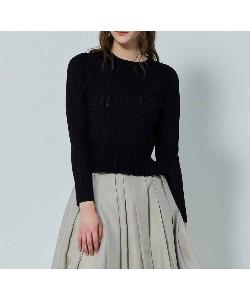 【トッカ/TOCCA】のIN ROMANCE ペプラム ニットプルオーバー インテリア・キッズ・メンズ・レディースファッション・服の通販 founy(ファニー) 　ファッション　Fashion　レディースファッション　Fashion for Women　トップス・カットソー　Cut & Sew Tops　ニット　Knit Tops & Sweaters　カジュアルプルオーバー・ニットトップス　Pullovers & Knit Tops / Casual Pullovers　2025年　2025　2025-2026秋冬・A/W　Autumn/Winter 2025–26 AW25–26　冬　Winter / This Winter　シルク　Silk, 100% Silk　ストライプ　Stripe, Striped Pattern　セーター　Sweater, Knitwear　ハイネック　High Neck, Mock Neck　ペプラム　Peplum, Flared Hem　エレガント 上品　Elegant　A/W・秋冬　Autumn/Winter　ブラック系|ID: prp329100004719727 ipo3291000000034768946