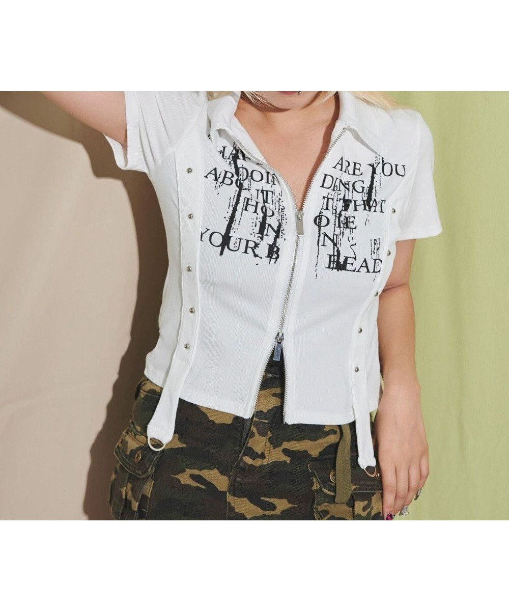 【ウィゴー/WEGO】のWジップスタッズクロップドSSトップス インテリア・キッズ・メンズ・レディースファッション・服の通販 founy(ファニー) 　ファッション　Fashion　レディースファッション　Fashion for Women　トップス・カットソー　Cut & Sew Tops　シャツ・ブラウス・オフィスカジュアル　Elegant Blouses & Button-Ups　ロングTシャツ・Tシャツ　Longline T-Shirts & Tees　カットソー・ベーシックTシャツ　Cut-and-Sewn Tops / Stretch Tees & Basics　おすすめ　Recommended / Our Picks　インナー　Innerwear　カットソー　Cut and Sewn Top　キャミ　Camisole, Cami Top　タンク　Tank Top, Sleeveless Top　トレンド　Trend, Trending Now　半袖　Short Sleeve, Half Sleeve　夏　Summer　春　Spring　S/S・春夏　SS, Spring/Summer, Warm Season　ホワイト|ID: prp329100004719738 ipo3291000000034105009