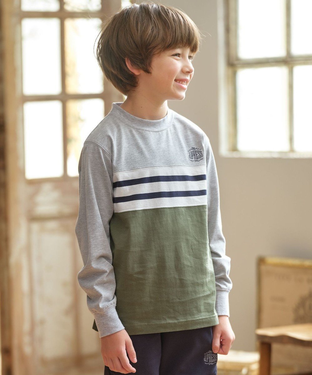 【ジェイ プレス/J.PRESS / KIDS】の【100-130cm】ボーダーミックス カットソー インテリア・キッズ・メンズ・レディースファッション・服の通販 founy(ファニー) 　ファッション　Fashion　キッズファッション　Fashion for Kids　トップス・カットソー　Cut & Sew Tops　カットソー　Cut and Sewn Top　切替　Switching, Contrast Panel　スマホ　Smartphone, Mobile Device　デニム　Denim, Jeans Material　トレンド　Trend, Trending Now　定番　Standard, Basic Item　人気　Popular, Best Seller　長袖　Long Sleeve, Full Sleeve　パーカー　Hoodie, Parka　ブロッキング　Color Blocking, Panel Design　ベーシック　Basic, Essential　ボーダー　Border, Stripe　半袖　Short Sleeve, Half Sleeve　ミックス　Mix, Mixed Style　ワンポイント　One Point, Statement Accent　A/W・秋冬　Autumn/Winter　冬　Winter / This Winter　2025年　2025　2025-2026秋冬・A/W　Autumn/Winter 2025–26 AW25–26　グレー系|ID: prp329100004720784 ipo3291000000034114417