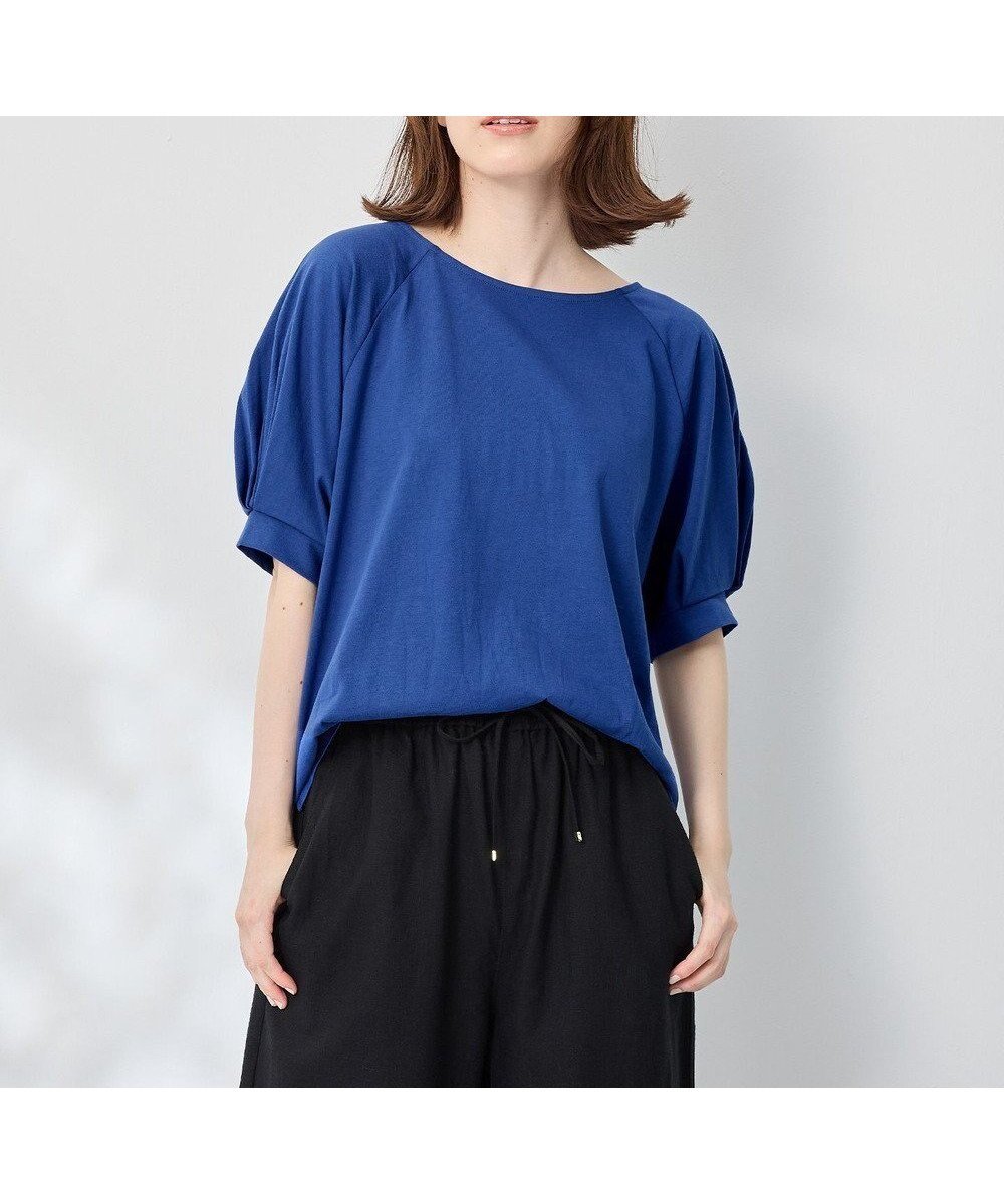 【エニー/ANY】の【洗濯機可/接触冷感/UVケア】パフスリーブラグランTシャツ インテリア・キッズ・メンズ・レディースファッション・服の通販 founy(ファニー) 　ファッション　Fashion　レディースファッション　Fashion for Women　トップス・カットソー　Cut & Sew Tops　シャツ・ブラウス・オフィスカジュアル　Elegant Blouses & Button-Ups　ロングTシャツ・Tシャツ　Longline T-Shirts & Tees　カットソー・ベーシックTシャツ　Cut-and-Sewn Tops / Stretch Tees & Basics　カットソー　Cut and Sewn Top　スリーブ　Sleeve, Long Sleeve / Short Sleeve　デニム　Denim, Jeans Material　バランス　Balance, Style Balance　夏　Summer　春　Spring　S/S・春夏　SS, Spring/Summer, Warm Season　ブルー|ID: prp329100004720815 ipo3291000000034114525