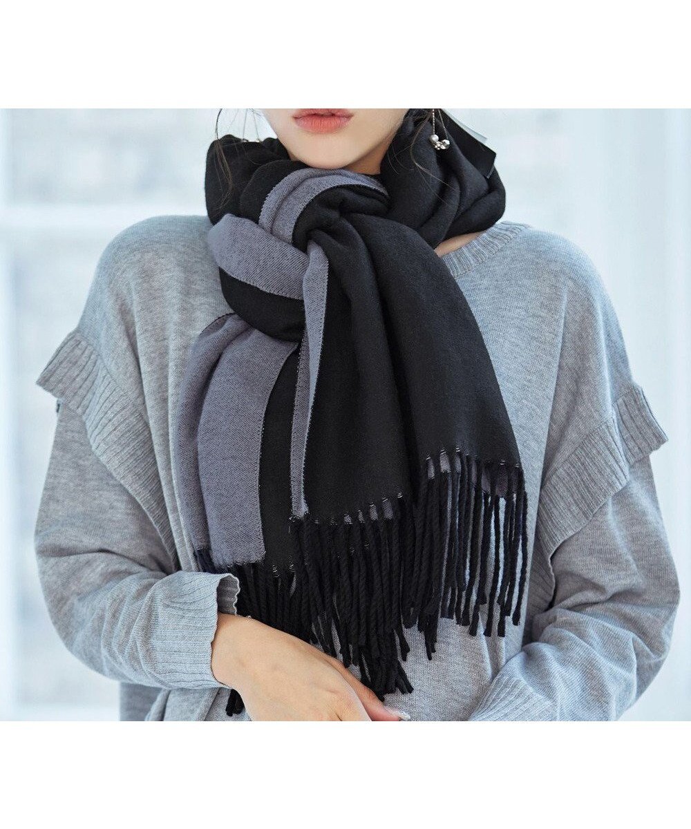 【ティアクラッセ/Tiaclasse】の【洗える】リバーシブルデザイン大判マフラー インテリア・キッズ・メンズ・レディースファッション・服の通販 founy(ファニー) 　ファッション　Fashion　レディースファッション　Fashion for Women　ストール　Soft & Warm Scarves　マフラー・スヌード / 冬小物の定番　Scarves & Mufflers　ウォッシャブル　Machine Washable　洗える　Machine Washable　ショール　Shawl, Wrap　シンプル　Simple, Minimal　ストール　Stole, Wrap　スヌード　Snood, Infinity Scarf　チュニック　Tunic, Long Top　フリンジ　Fringe, Tassel　マフラー　Scarf, Muffler　無地　Plain, Solid Color　リバーシブル　Reversible, Two-Sided　A/W・秋冬　Autumn/Winter　再入荷　Restock / Back in Stock　おすすめ　Recommended / Our Picks　クリスマス X'mas　Christmas / X'mas　ギフト プレゼント　Gift / Present　新作・新入荷　New Arrivals / New In　ビジネス 仕事 通勤　Business / Work / Commuting　ブラック|ID: prp329100004720817 ipo3291000000034114534