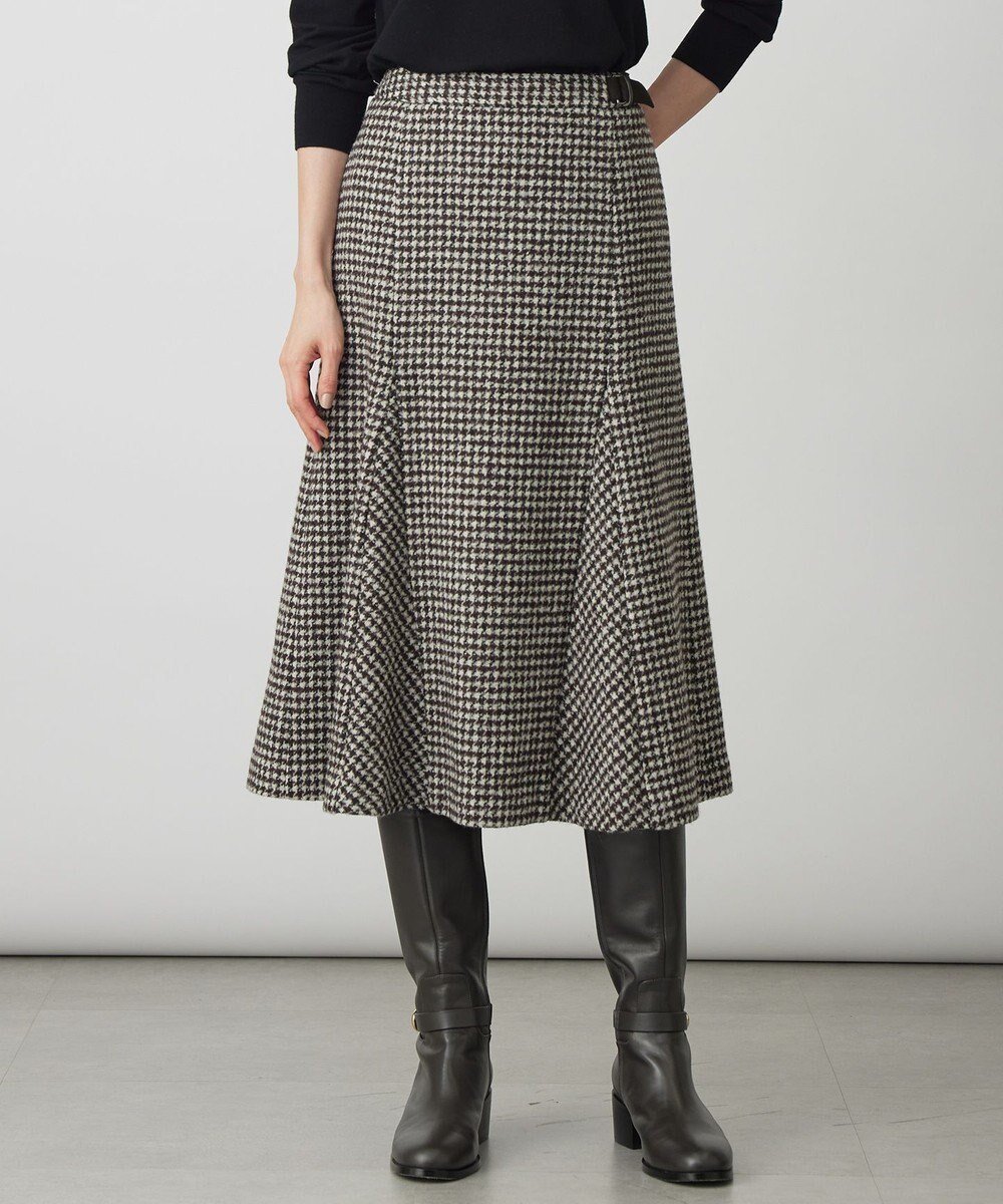 【ジェイ プレス/J.PRESS】のウールシルク ハウンドトゥース フレア スカート インテリア・キッズ・メンズ・レディースファッション・服の通販 founy(ファニー) ファッション Fashion レディースファッション Fashion for Women スカート Skirts Aライン・フレアスカート A-Line & Flared Skirts カットソー Cut and Sewn Top シルク Silk, 100% Silk スピンドル Spindle, Drawcord ハウンドトゥース Houndstooth, Dogtooth Check フレア Flare, Flared ループ Loop, Loop Knit A/W・秋冬 Autumn/Winter エレガント 上品 Elegant ブラウン系|ID: prp329100004720828 ipo3291000000034114579