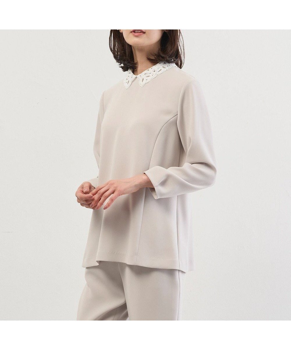 【ジェイ プレス/J.PRESS】の【セットアップ対応・2way】セラテリーダブルクロス ブラウス インテリア・キッズ・メンズ・レディースファッション・服の通販 founy(ファニー) ファッション Fashion レディースファッション Fashion for Women トップス・カットソー Cut & Sew Tops シャツ・ブラウス・オフィスカジュアル Elegant Blouses & Button-Ups セットアップ Matching Sets レディーストップス・ブラウス Tops & Blouses / Assorted Women's Tops 洗える Machine Washable 抗菌 Antibacterial, Bacteria-Resistant ストレッチ Stretch, Stretchy Fabric セットアップ Set-Up, Coordinated Outfit ペプラム Peplum, Flared Hem レース Lace, Lace Fabric A/W・秋冬 Autumn/Winter S/S・春夏 SS, Spring/Summer, Warm Season 夏 Summer エレガント 上品 Elegant グレージュ系|ID: prp329100004721500 ipo3291000000034746244