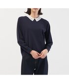 【ジェイ プレス/J.PRESS】のレーヨンストレッチ 刺繡襟 ニット ネイビー×オフ系|ID: prp329100004721505 ipo3291000000034320096