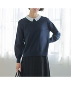 【ジェイ プレス/J.PRESS】のレーヨンストレッチ 刺繡襟 ニット ネイビー×オフ系|ID: prp329100004721505 ipo3291000000035828442