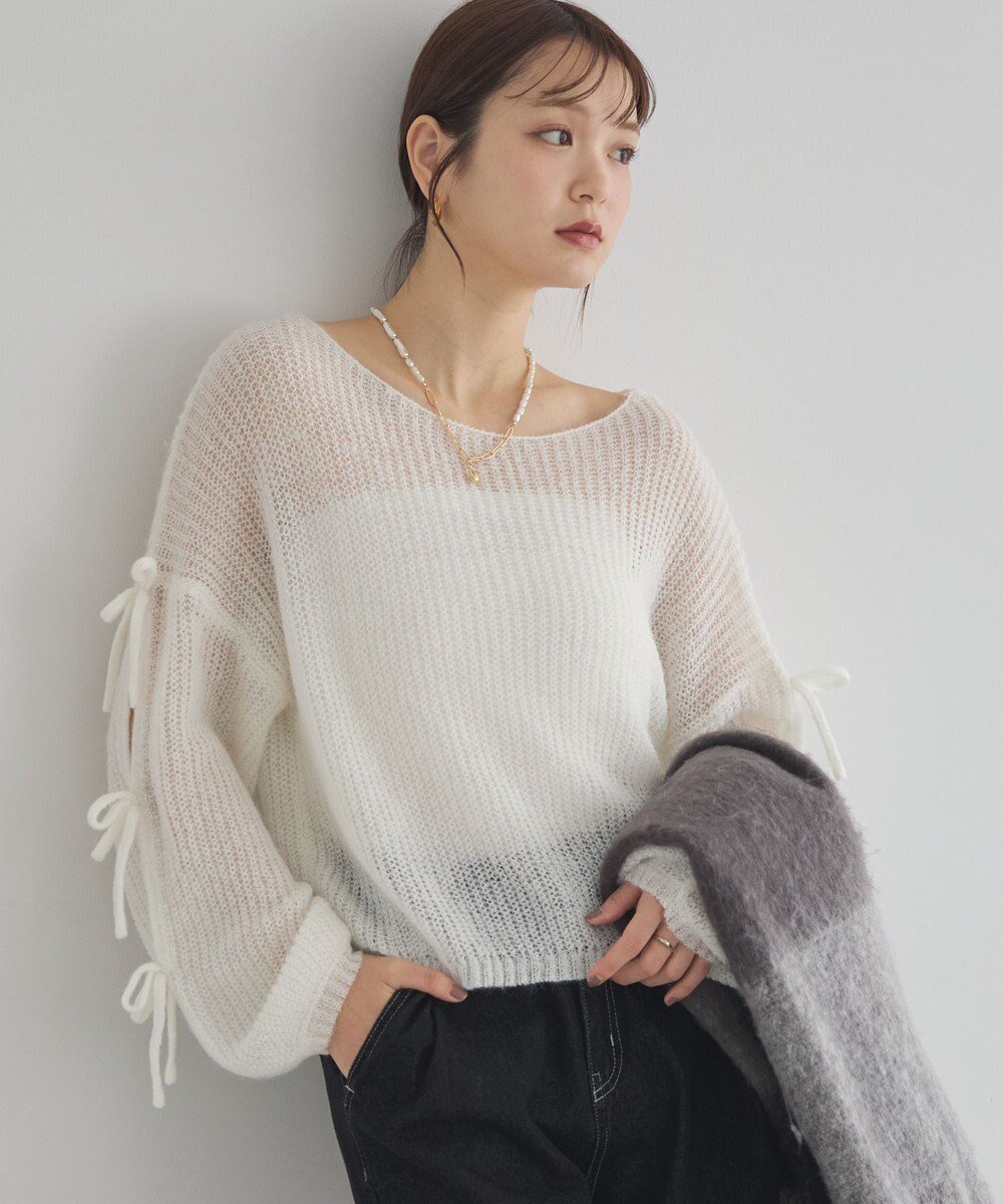 【アースミュージックアンドエコロジー/earth music&ecology】のサイドリボン透かしニットプルオーバー 人気、トレンドファッション・服の通販 founy(ファニー) ファッション Fashion レディースファッション Fashion for Women トップス・カットソー Cut & Sew Tops ニット Knit Tops & Sweaters カジュアルプルオーバー・ニットトップス Pullovers & Knit Tops / Casual Pullovers インナー Innerwear カットソー Cut and Sewn Top コンパクト Compact, Small Size シンプル Simple, Minimal セーター Sweater, Knitwear フェミニン Feminine, Girly ボトム Bottoms, Lower Wear ポケット Pocket, Pocket Detail モチーフ Motif, Design Theme リボン Ribbon, Bow A/W・秋冬 Autumn/Winter 透かし Cut-Out, Lacework other-1|ID: prp329100004721517 ipo3291000000034485527
