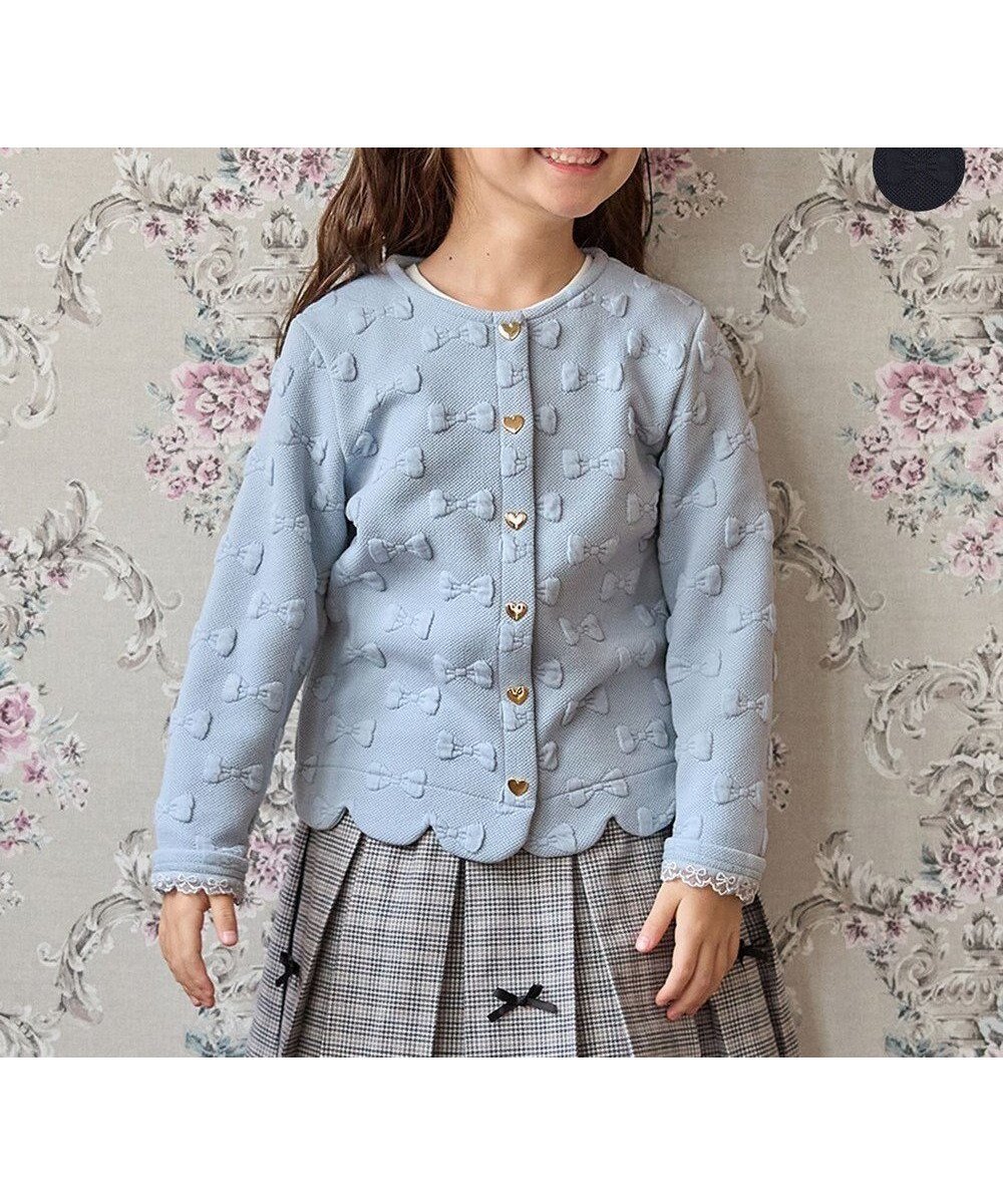 【エニィ/ANY / KIDS】のリボン ジャガード カーディガン インテリア・キッズ・メンズ・レディースファッション・服の通販 founy(ファニー) ファッション Fashion キッズファッション Fashion for Kids トップス・カットソー Cut & Sew Tops カーディガン Cardigan, Knitwear スカラップ Scallop, Scalloped Edge ポケット Pocket, Pocket Detail リボン Ribbon, Bow レース Lace, Lace Fabric エレガント 上品 Elegant A/W・秋冬 Autumn/Winter サックスブルー|ID: prp329100004722695 ipo3291000000034607811