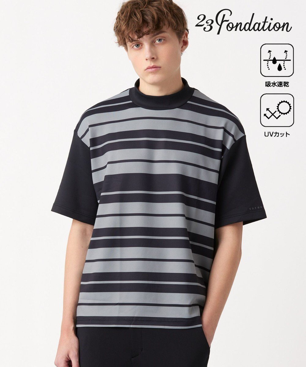 【23区 ゴルフ/23区GOLF / MEN】の【23Fondation】【吸水速乾/UVケア】ボーダー モックネック 人気、トレンドファッション・服の通販 founy(ファニー) 　ファッション　Fashion　メンズファッション　Fashion for Men　トップス・カットソー　Cut & Sew Tops　メンズシャツ　Shirts　インナー　Innerwear　カットソー　Cut and Sewn Top　コンパクト　Compact, Small Size　パーカー　Hoodie, Parka　ベスト　Vest, Waistcoat　ボーダー　Border, Stripe　モックネック　Mock Neck, Short Turtleneck　ランダム　Random, Irregular　ロング　Long, Long-Length　吸水　Absorbent, Quick-Dry　夏　Summer　春　Spring　S/S・春夏　SS, Spring/Summer, Warm Season　無地　Plain, Solid Color　秋　Autumn　 other-1|ID: prp329100004722753 ipo3291000000034220420