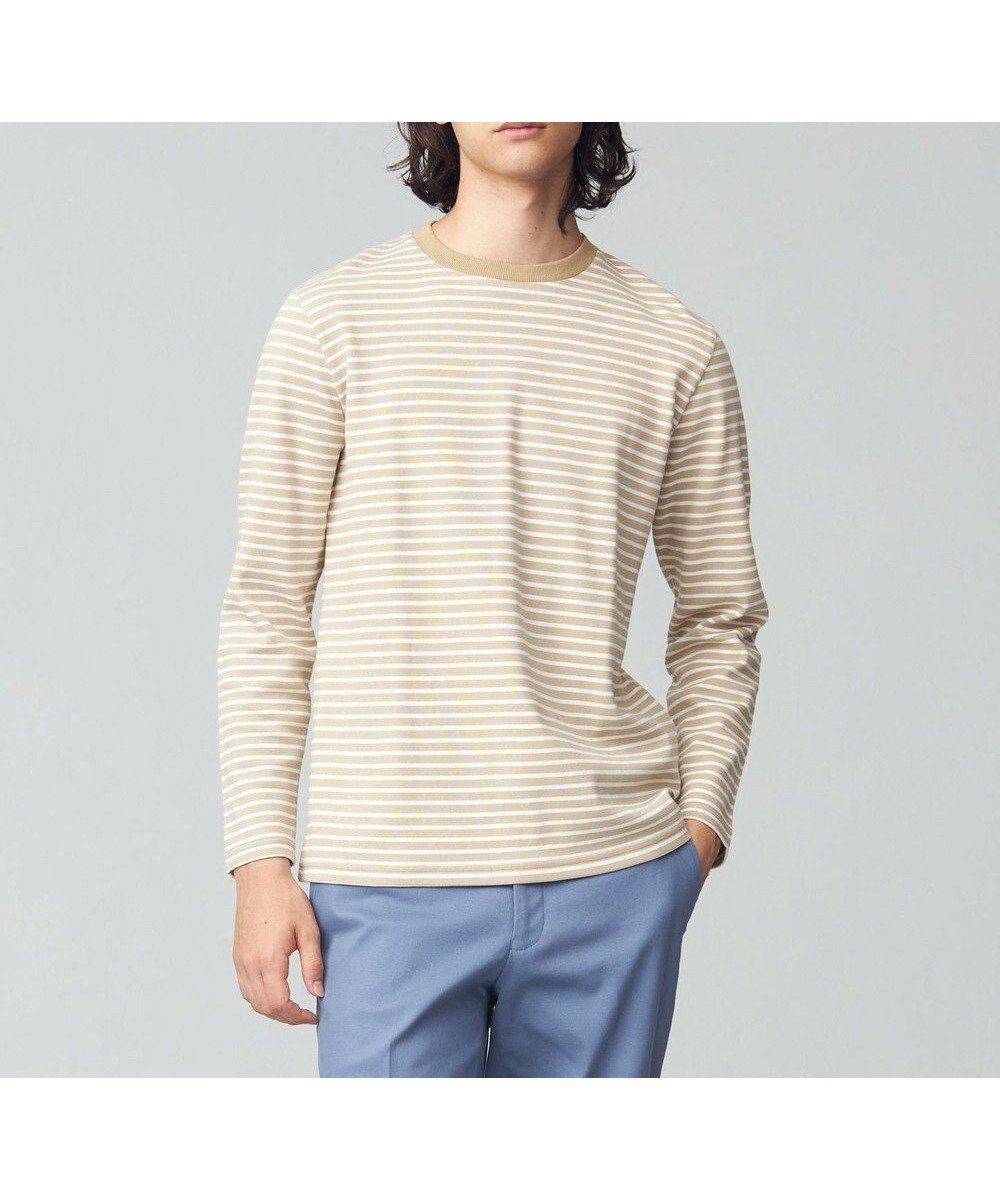 【ジェイ プレス/J.PRESS / MEN】のソフトWフェイス ボーダーロングTシャツ インテリア・キッズ・メンズ・レディースファッション・服の通販 founy(ファニー) 　ファッション　Fashion　メンズファッション　Fashion for Men　トップス・カットソー　Cut & Sew Tops　メンズシャツ　Shirts　ロングTシャツ・Tシャツ / 着回し力抜群　Longline T-Shirts & Tees　カットソー　Cut and Sewn Top　ジャケット　Jacket, Outerwear　ダブル　Double, Double-Breasted　フィット　Fit, Slim Fit　フェイス　Face, Facial Design　ボーダー　Border, Stripe　無地　Plain, Solid Color　レギュラー　Regular, Standard Fit　ロング　Long, Long-Length　A/W・秋冬　Autumn/Winter　ベージュ系7|ID: prp329100004722761 ipo3291000000034134243