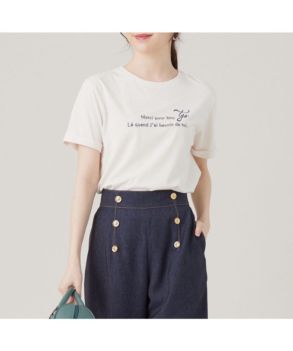 【エニィ スィス/any SiS】のロゴ刺繍 Tシャツ インテリア・キッズ・メンズ・レディースファッション・服の通販 founy(ファニー) 　ファッション　Fashion　レディースファッション　Fashion for Women　トップス・カットソー　Cut & Sew Tops　シャツ・ブラウス・オフィスカジュアル　Elegant Blouses & Button-Ups　ロングTシャツ・Tシャツ　Longline T-Shirts & Tees　カットソー・ベーシックTシャツ　Cut-and-Sewn Tops / Stretch Tees & Basics　春　Spring　カットソー　Cut and Sewn Top　シンプル　Simple, Minimal　スリット　Slit, Slit Detail　バランス　Balance, Style Balance　S/S・春夏　SS, Spring/Summer, Warm Season　夏　Summer　アイボリー|ID: prp329100004722819 ipo3291000000034134436