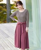 【ティアクラッセ/Tiaclasse】の【洗える】異素材を組み合わせたミモレ丈リブコンビワンピース モカ×ピンク|ID: prp329100004722821 ipo3291000000034767556