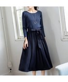 【ティアクラッセ/Tiaclasse】の【洗える】異素材を組み合わせたミモレ丈リブコンビワンピース ブルーグレー×ネイビー|ID: prp329100004722821 ipo3291000000034767557