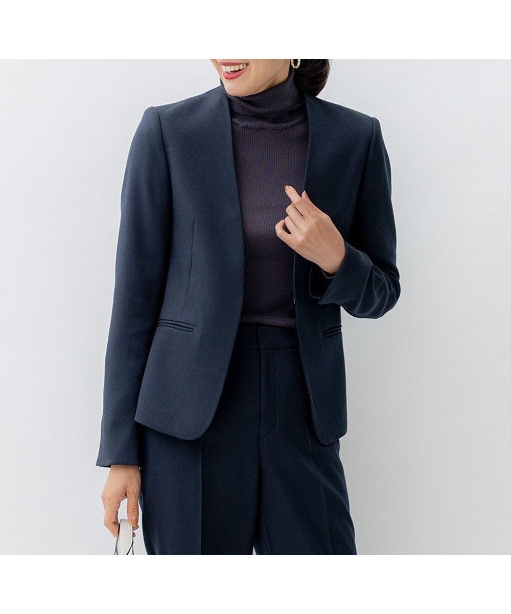 【23区/NIJYUSANKU】の【洗える】ウールライクカルゼ ノーカラー ジャケット インテリア・キッズ・メンズ・レディースファッション・服の通販 founy(ファニー) 　ファッション　Fashion　レディースファッション　Fashion for Women　アウター　Coat / Outerwear Collection　レディースジャケット・軽アウター　Jackets　ノーカラージャケット / シンプル上品コーデ　Collarless Jackets　インナー　Innerwear　洗える　Machine Washable　カッティング　Cutting Detail　ジャケット　Jacket, Outerwear　ストレッチ　Stretch, Stretchy Fabric　スリット　Slit, Slit Detail　スーツ　Suit, Formalwear　セットアップ　Set-Up, Coordinated Outfit　ツイル　Twist, Twisted Detail　テーパード　Tapered, Tapered Pants　テーラード　Tailored, Tailored Fit　パターン　Pattern, Design Print　フィット　Fit, Slim Fit　フロント　Front, Front Design　リアル　Real, Realistic　A/W・秋冬　Autumn/Winter　冬　Winter / This Winter　2023年　2023　2023-2024秋冬・A/W　Autumn/Winter 2023–24 AW23–24　ネイビー系|ID: prp329100004722823 ipo3291000000034134456