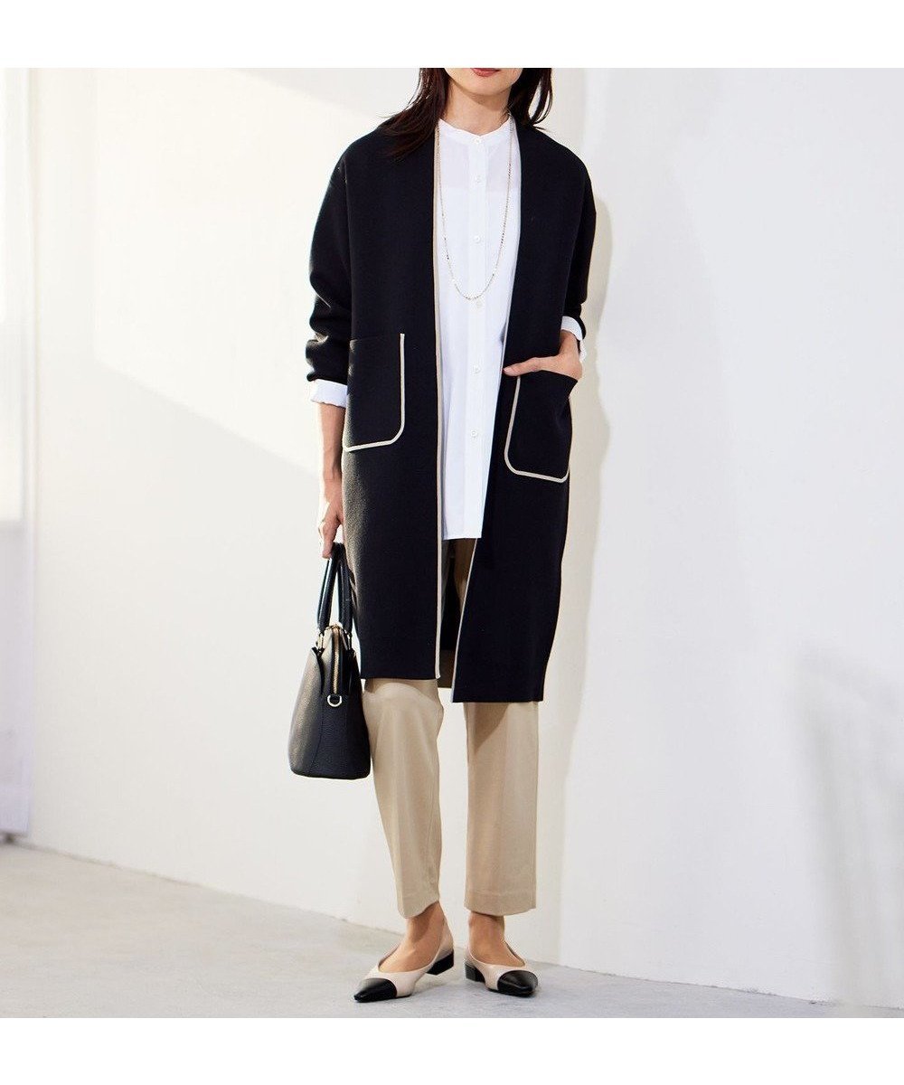 【自由区/JIYU-KU】の【洗える】ドライコットンハイゲージニット アウター インテリア・キッズ・メンズ・レディースファッション・服の通販 founy(ファニー) ファッション Fashion レディースファッション Fashion for Women トップス・カットソー Cut & Sew Tops ニット Knit Tops & Sweaters カーディガン・羽織り Layered Style Cardigans カーディガン Cardigan, Knitwear シンプル Simple, Minimal ポケット Pocket, Pocket Detail ロング Long, Long-Length 夏 Summer 春 Spring S/S・春夏 SS, Spring/Summer, Warm Season 洗える Machine Washable ブラック×ベージュ|ID: prp329100004724956 ipo3291000000034308664