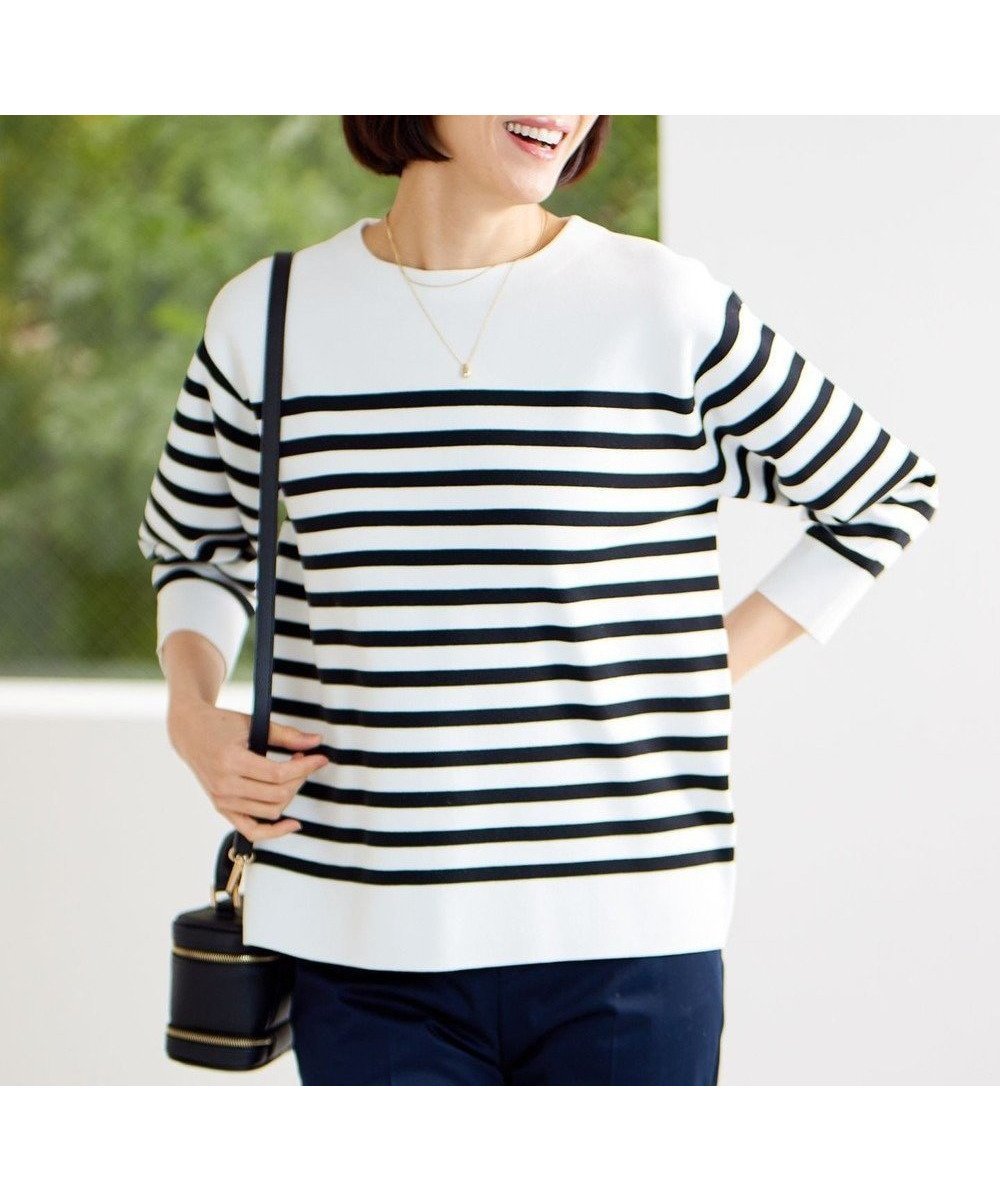 【自由区/JIYU-KU】の【WEB限定カラーあり・洗える】ドライコットンハイゲージプルオーバー ニット インテリア・キッズ・メンズ・レディースファッション・服の通販 founy(ファニー)  ファッション Fashion レディースファッション Fashion for Women トップス・カットソー Cut & Sew Tops ニット Knit Tops & Sweaters カジュアルプルオーバー・ニットトップス Pullovers & Knit Tops / Casual Pullovers セーター Sweater, Knitwear ベーシック Basic, Essential ボーダー Border, Stripe ミラノ Milano Style, Italian-Inspired ミラノリブ Milano Rib, Milano Stitch エレガント 上品 Elegant 夏 Summer 春 Spring S/S・春夏 SS, Spring/Summer, Warm Season 洗える Machine Washable ホワイト×ブラック|ID: prp329100004724964 ipo3291000000034365431