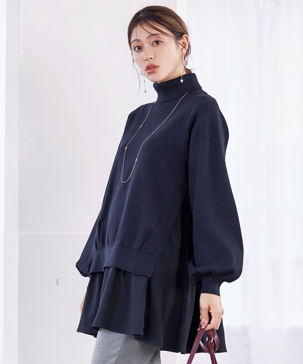 【ティアクラッセ/Tiaclasse】の【洗える】コンビフレアニットトップス インテリア・キッズ・メンズ・レディースファッション・服の通販 founy(ファニー) ファッション Fashion レディースファッション Fashion for Women トップス・カットソー Cut & Sew Tops ニット Knit Tops & Sweaters インナー Innerwear ウォッシャブル Machine Washable 春 Spring 洗える Machine Washable 秋 Autumn コンビ Combo, Combination Style スリーブ Sleeve, Long Sleeve / Short Sleeve セーター Sweater, Knitwear タートルネック Turtleneck, High Neck チュニック Tunic, Long Top 長袖 Long Sleeve, Full Sleeve フェミニン Feminine, Girly フレア Flare, Flared ポケット Pocket, Pocket Detail ロング Long, Long-Length 冬 Winter / This Winter A/W・秋冬 Autumn/Winter エレガント 上品 Elegant ネイビー|ID: prp329100004724966 ipo3291000000034505258