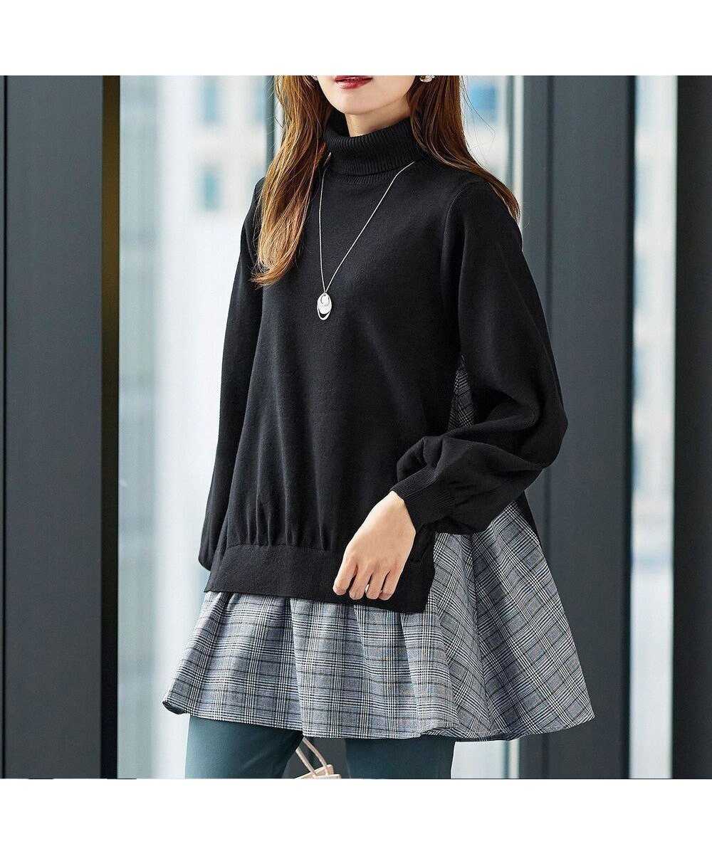 【ティアクラッセ/Tiaclasse】の【洗える】コンビフレアニットトップス インテリア・キッズ・メンズ・レディースファッション・服の通販 founy(ファニー) ファッション Fashion レディースファッション Fashion for Women トップス・カットソー Cut & Sew Tops ニット Knit Tops & Sweaters インナー Innerwear ウォッシャブル Machine Washable 春 Spring 洗える Machine Washable 秋 Autumn コンビ Combo, Combination Style スリーブ Sleeve, Long Sleeve / Short Sleeve セーター Sweater, Knitwear タートルネック Turtleneck, High Neck チュニック Tunic, Long Top 長袖 Long Sleeve, Full Sleeve フェミニン Feminine, Girly フレア Flare, Flared ポケット Pocket, Pocket Detail ロング Long, Long-Length 冬 Winter / This Winter A/W・秋冬 Autumn/Winter エレガント 上品 Elegant ブラック|ID: prp329100004724966 ipo3291000000034505259