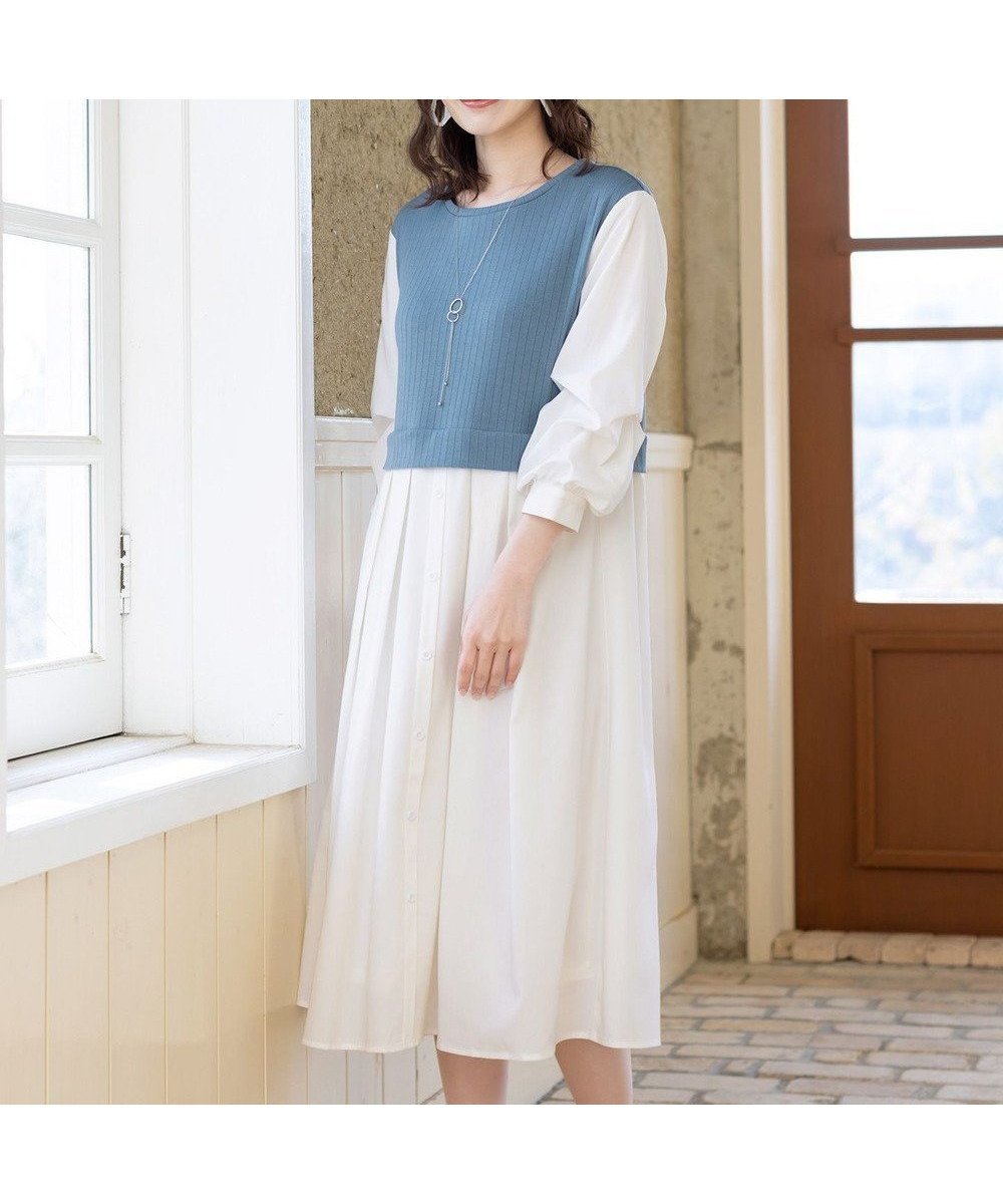 【ティアクラッセ/Tiaclasse】の【洗える】一枚でコーデが決まるニットソーレイヤード風ワンピ インテリア・キッズ・メンズ・レディースファッション・服の通販 founy(ファニー) ファッション Fashion レディースファッション Fashion for Women ワンピース Dresses 春 Spring 洗える Machine Washable 秋 Autumn チュニック Tunic, Long Top トレンド Trend, Trending Now フィット Fit, Slim Fit フェミニン Feminine, Girly フレア Flare, Flared ベスト Vest, Waistcoat ラウンド Round, Round Neck S/S・春夏 SS, Spring/Summer, Warm Season 再入荷 Restock / Back in Stock 夏 Summer エレガント 上品 Elegant 新作・新入荷 New Arrivals / New In ブルー×オフ|ID: prp329100004724968 ipo3291000000034211482