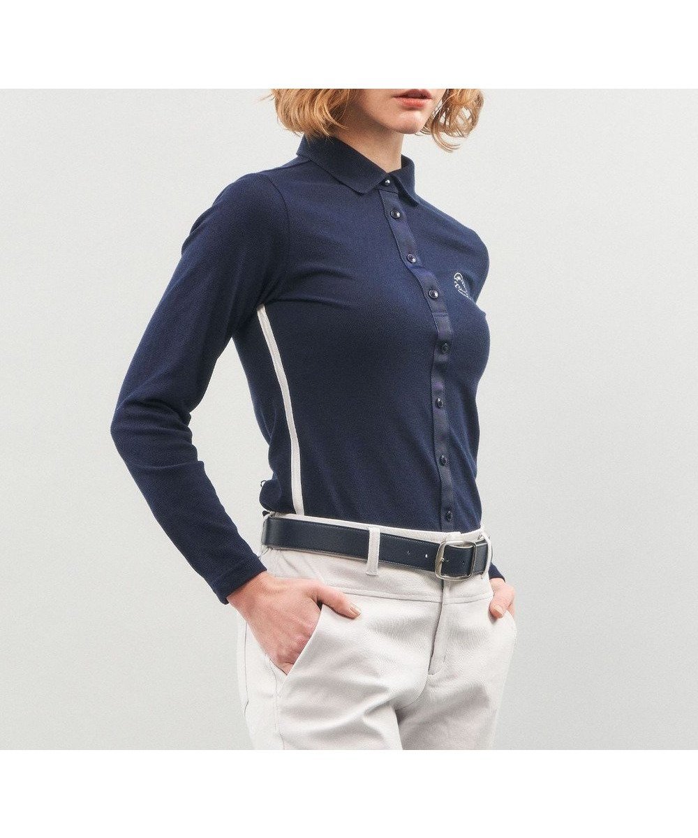 【23区 ゴルフ/NIJYUSANKU GOLF】の【WOMEN】【UVケア】カラーシャツ インテリア・キッズ・メンズ・レディースファッション・服の通販 founy(ファニー) 　ファッション　Fashion　レディースファッション　Fashion for Women　トップス・カットソー　Cut & Sew Tops　シャツ・ブラウス・オフィスカジュアル　Elegant Blouses & Button-Ups　ポロシャツ・きれいめカジュアル　Smart-Casual Polo Tops　インナー　Innerwear　春　Spring　秋　Autumn　ジャケット　Jacket, Outerwear　スポーティ　Sporty, Casual Athletic　センター　Center, Center Line　長袖　Long Sleeve, Full Sleeve　ベーシック　Basic, Essential　ボトム　Bottoms, Lower Wear　ポロシャツ　Polo Shirt, Collared Tee　ロング　Long, Long-Length　ワイド　Wide, Wide Fit　S/S・春夏　SS, Spring/Summer, Warm Season　夏　Summer　エレガント 上品　Elegant　ネイビー系|ID: prp329100004724975 ipo3291000000035791857