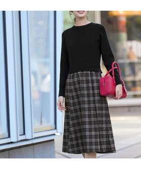 【エニィ スィス/any SiS】の【洗える】ドッキングニット ワンピース 人気、トレンドファッション・服の通販 founy(ファニー) ファッション Fashion レディースファッション Fashion for Women ワンピース Dresses ニットワンピース Knit Dresses 新作・新入荷 New Arrivals / New In ウォッシャブル Machine Washable スリット Slit, Slit Detail チェック Check, Plaid, Tartan ドッキング Docking, Mixed Material フレア Flare, Flared エレガント 上品 Elegant 洗える Machine Washable A/W・秋冬 Autumn/Winter |ID:prp329100004725013