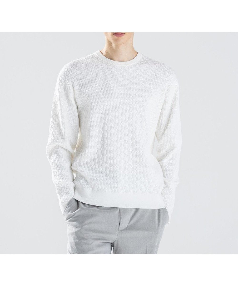【ジョゼフ オム/JOSEPH HOMME / MEN】の新柄【イージーケア】 ヴィスコースリンクス クルーネックニット インテリア・キッズ・メンズ・レディースファッション・服の通販 founy(ファニー) 　ファッション　Fashion　メンズファッション　Fashion for Men　トップス・カットソー　Cut & Sew Tops　ニット・セーター / 定番トップス　Knit Tops & Sweaters　シンプル　Simple, Minimal　セーター　Sweater, Knitwear　フィット　Fit, Slim Fit　レギュラー　Regular, Standard Fit　ロング　Long, Long-Length　A/W・秋冬　Autumn/Winter　長袖　Long Sleeve, Full Sleeve　ホワイト系|ID: prp329100004725176 ipo3291000000034243621