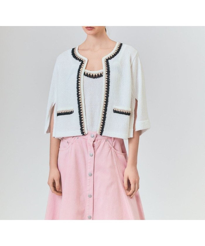 【グレース コンチネンタル/GRACE CONTINENTAL】のツイーディーニットカーディガン インテリア・キッズ・メンズ・レディースファッション・服の通販 founy(ファニー) https://founy.com/ ファッション Fashion レディースファッション Fashion for Women トップス・カットソー Cut & Sew Tops ニット Knit Tops & Sweaters カーディガン・羽織り Layered Style Cardigans おすすめ Recommended / Our Picks かぎ針 Crochet アンサンブル Ensemble Set カーディガン Cardigan, Knitwear キャミソール Camisole, Spaghetti Strap Top スリット Slit, Slit Detail トリミング Trimming, Decorative Edge ラグジュアリー Luxury, Elegant 夏 Summer 手編み Hand-Knitted, Handmade Knit 春 Spring S/S・春夏 SS, Spring/Summer, Warm Season |ID: prp329100004725215 ipo3291000000034144794