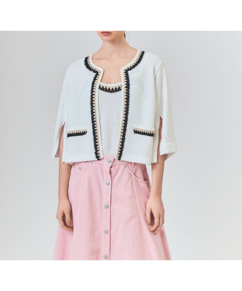 【グレース コンチネンタル/GRACE CONTINENTAL】のツイーディーニットカーディガン 人気、トレンドファッション・服の通販 founy(ファニー) ファッション Fashion レディースファッション Fashion for Women トップス・カットソー Cut & Sew Tops ニット Knit Tops & Sweaters カーディガン・羽織り Layered Style Cardigans おすすめ Recommended / Our Picks かぎ針 Crochet アンサンブル Ensemble Set カーディガン Cardigan, Knitwear キャミソール Camisole, Spaghetti Strap Top スリット Slit, Slit Detail トリミング Trimming, Decorative Edge ラグジュアリー Luxury, Elegant 夏 Summer 手編み Hand-Knitted, Handmade Knit 春 Spring S/S・春夏 SS, Spring/Summer, Warm Season other-1|ID: prp329100004725215 ipo3291000000034144794