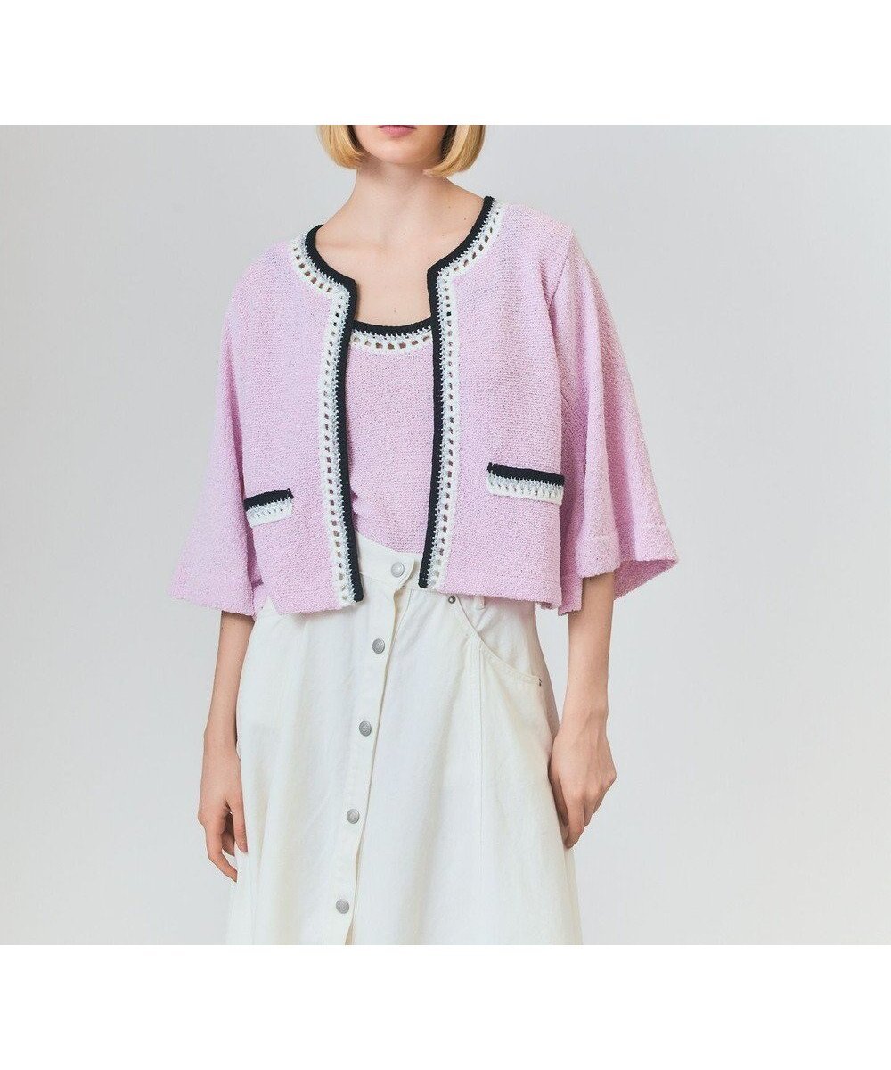 【グレース コンチネンタル/GRACE CONTINENTAL】のツイーディーニットカーディガン インテリア・キッズ・メンズ・レディースファッション・服の通販 founy(ファニー) ファッション Fashion レディースファッション Fashion for Women トップス・カットソー Cut & Sew Tops ニット Knit Tops & Sweaters カーディガン・羽織り Layered Style Cardigans おすすめ Recommended / Our Picks かぎ針 Crochet アンサンブル Ensemble Set カーディガン Cardigan, Knitwear キャミソール Camisole, Spaghetti Strap Top スリット Slit, Slit Detail トリミング Trimming, Decorative Edge ラグジュアリー Luxury, Elegant 夏 Summer 手編み Hand-Knitted, Handmade Knit 春 Spring S/S・春夏 SS, Spring/Summer, Warm Season ピンク|ID: prp329100004725215 ipo3291000000034144796