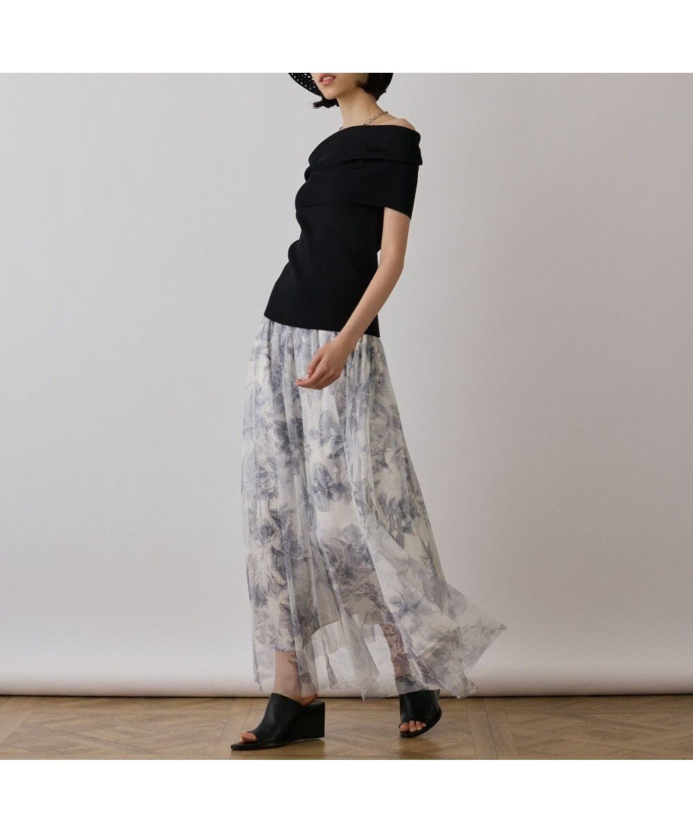 【グレース コンチネンタル/GRACE CONTINENTAL】のシャドーフラワープリントスカート インテリア・キッズ・メンズ・レディースファッション・服の通販 founy(ファニー) 　ファッション　Fashion　レディースファッション　Fashion for Women　スカート　Skirts　シアー　Sheer, See-Through　チュール　Tulip, Tulip Motif　ツイル　Twist, Twisted Detail　パターン　Pattern, Design Print　フェミニン　Feminine, Girly　フラワー　Flower, Floral　プリント　Print, Printed Pattern　リラックス　Relax, Relaxed Fit　ロング　Long, Long-Length　夏　Summer　春　Spring　S/S・春夏　SS, Spring/Summer, Warm Season　グレー|ID: prp329100004725233 ipo3291000000034144892