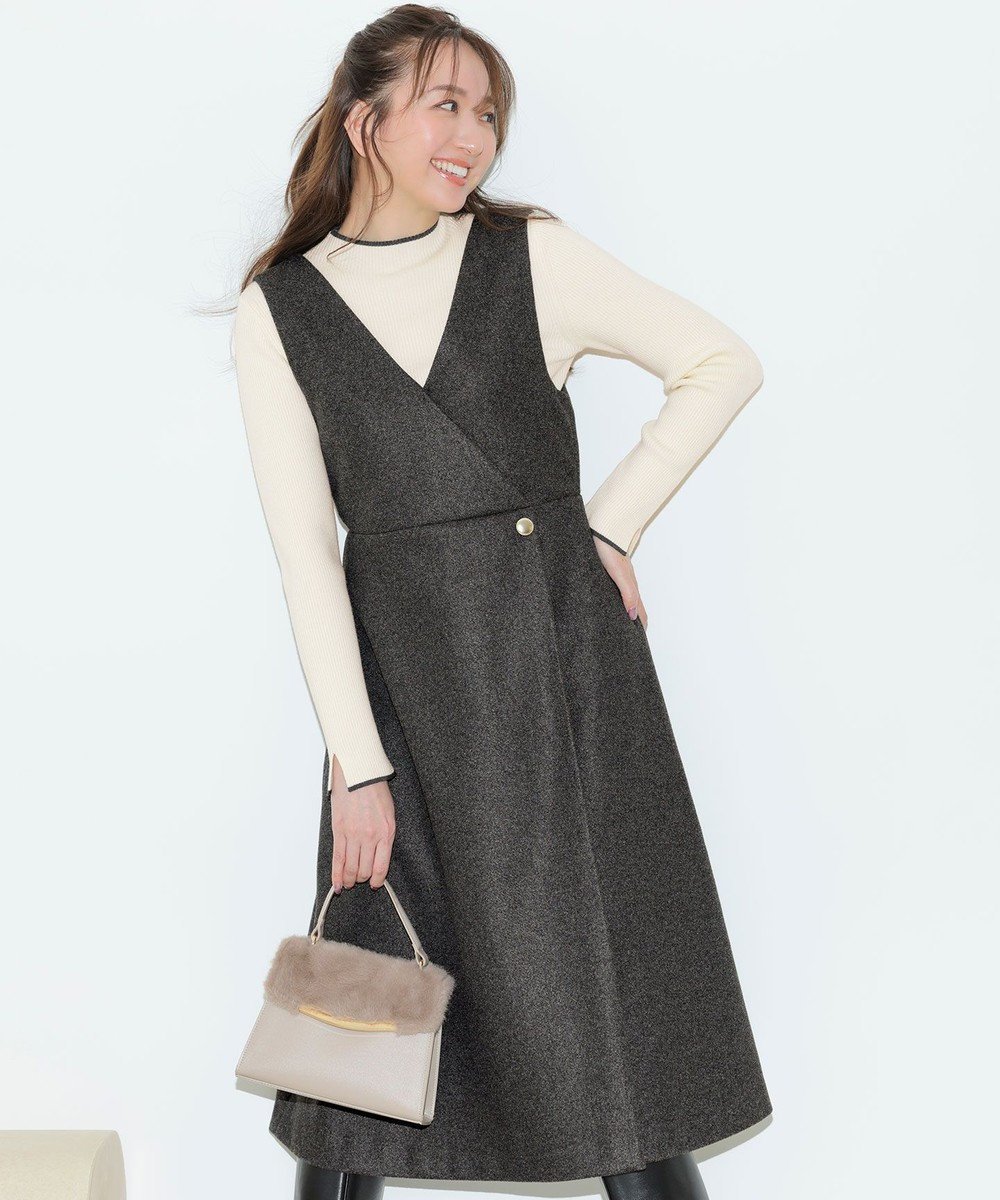 【エニィ スィス/any SiS】の【2SET】ジャンパースカート × ニット セット インテリア・キッズ・メンズ・レディースファッション・服の通販 founy(ファニー) 　ファッション　Fashion　レディースファッション　Fashion for Women　セットアップ　Matching Sets　スカート・ミニ/ミディ/マキシ　Skirts / Mini, Midi & Maxi Skirts　ウォッシャブル　Machine Washable　カットソー　Cut and Sewn Top　切替　Switching, Contrast Panel　ストレッチ　Stretch, Stretchy Fabric　スリット　Slit, Slit Detail　セットアップ　Set-Up, Coordinated Outfit　リブニット　Rib Knit, Ribbed Knit　A/W・秋冬　Autumn/Winter　おすすめ　Recommended / Our Picks　新作・新入荷　New Arrivals / New In　チャコール×アイボリー|ID: prp329100004725326 ipo3291000000035607629