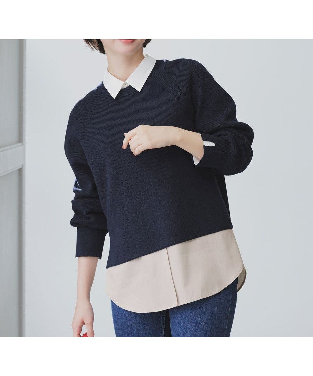 【エニィ スィス/any SiS】のニットレイヤード シャツ ツインセット インテリア・キッズ・メンズ・レディースファッション・服の通販 founy(ファニー) ファッション Fashion レディースファッション Fashion for Women トップス・カットソー Cut & Sew Tops ニット Knit Tops & Sweaters シャツ・ブラウス・オフィスカジュアル Elegant Blouses & Button-Ups ウォッシャブル Machine Washable カフス Cuff Design ストレッチ Stretch, Stretchy Fabric スニーカー Sneakers, Trainers セーター Sweater, Knitwear デニム Denim, Jeans Material ベーシック Basic, Essential A/W・秋冬 Autumn/Winter おすすめ Recommended / Our Picks エレガント 上品 Elegant 新作・新入荷 New Arrivals / New In ネイビー×グレージュ|ID: prp329100004725342 ipo3291000000034485524