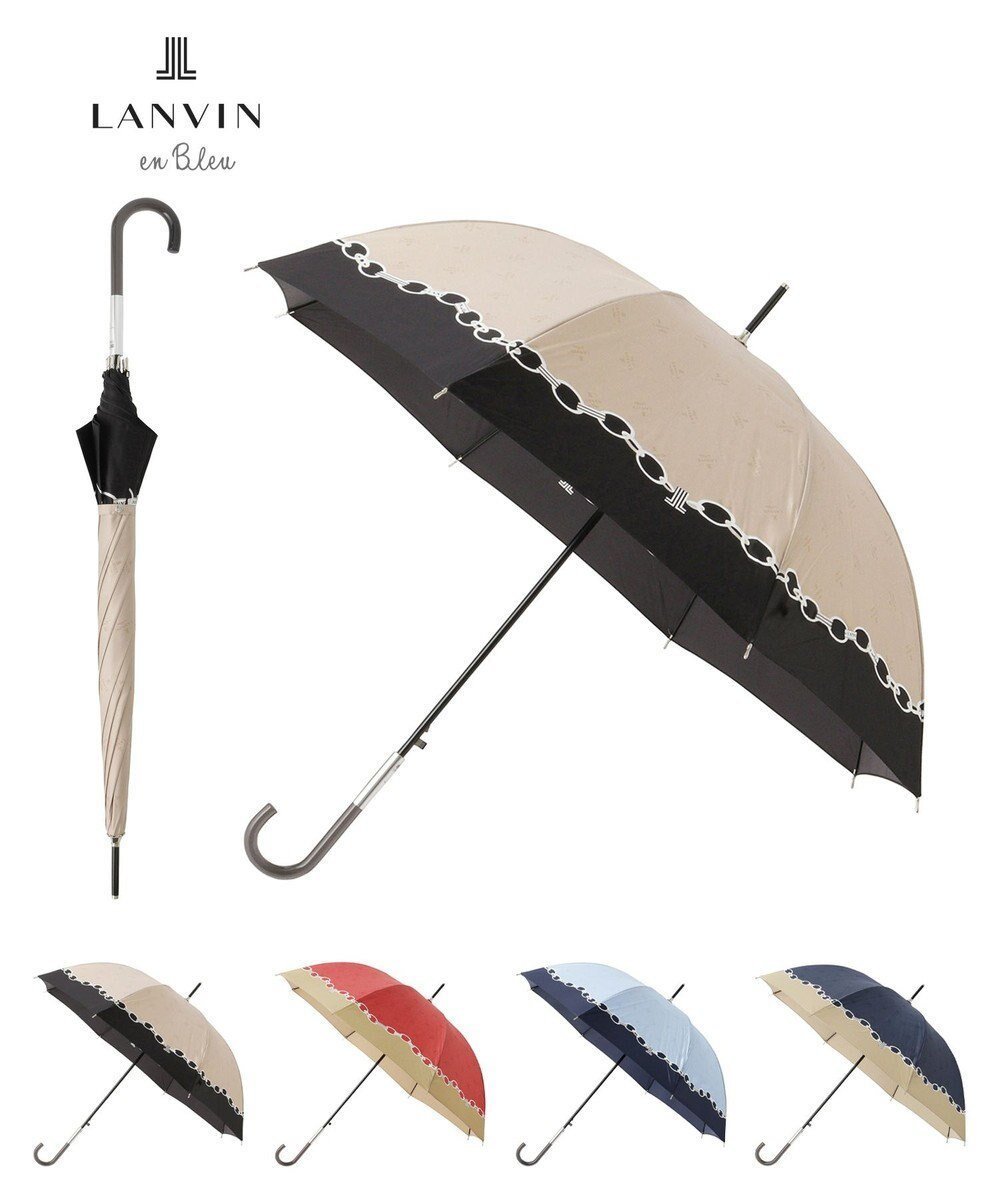 【ムーンバット/MOONBAT】のランバン オン ブルー 長傘 チェーン柄サテンジャガードプリント 耐風 インテリア・キッズ・メンズ・レディースファッション・服の通販 founy(ファニー) ファッション Fashion レディースファッション Fashion for Women レイングッズ・傘・晴雨兼用傘 Umbrellas & Rain Gear チェーン Chain, Chain Strap ミックス Mix, Mixed Style 傘 Umbrella, Parasol ベージュ|ID: prp329100004727717 ipo3291000000034155393