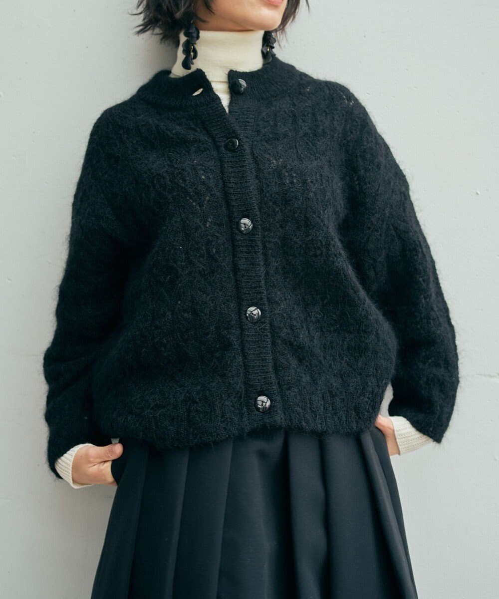 【ムーク/muuc】のアルパカモヘヤ模様編みカーディガン インテリア・キッズ・メンズ・レディースファッション・服の通販 founy(ファニー) ファッション Fashion レディースファッション Fashion for Women トップス・カットソー Cut & Sew Tops カーディガン・羽織り Layered Style Cardigans カーディガン Cardigan, Knitwear デニム Denim, Jeans Material なめらか Smooth, Silky Texture バランス Balance, Style Balance ワイド Wide, Wide Fit 冬 Winter / This Winter A/W・秋冬 Autumn/Winter エレガント 上品 Elegant ビジネス 仕事 通勤 Business / Work / Commuting ブラック|ID: prp329100004727726 ipo3291000000034155553