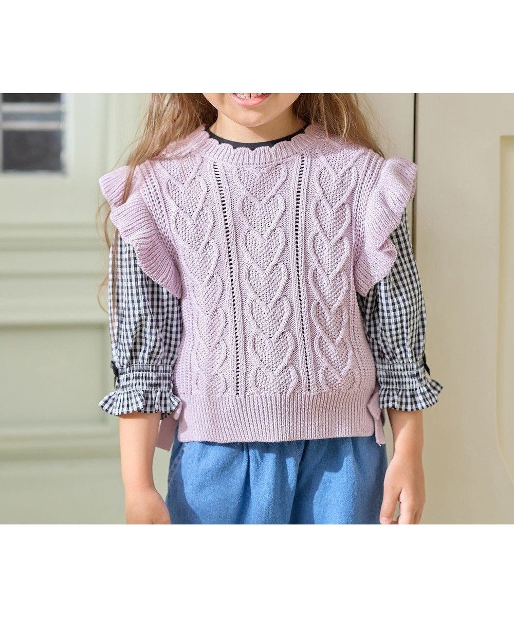 【エニィ/ANY / KIDS】のハート ケーブル ニット ベスト インテリア・キッズ・メンズ・レディースファッション・服の通販 founy(ファニー) 　ファッション　Fashion　キッズファッション　Fashion for Kids　トップス・カットソー　Cut & Sew Tops　春　Spring　ギンガム　Gingham, Gingham Fabric　ベスト　Vest, Waistcoat　ポケット　Pocket, Pocket Detail　リボン　Ribbon, Bow　S/S・春夏　SS, Spring/Summer, Warm Season　おすすめ　Recommended / Our Picks　夏　Summer　ラベンダー|ID: prp329100004729788 ipo3291000000034168478