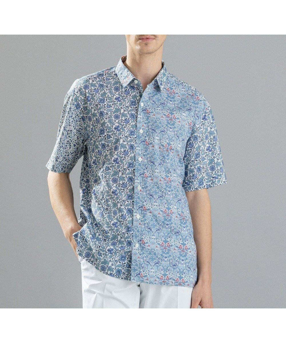 【ジョゼフ オム/JOSEPH HOMME / MEN】の【LIBERTY】クレイジーリバティ 半袖レギュラーシャツ インテリア・キッズ・メンズ・レディースファッション・服の通販 founy(ファニー) 　ファッション　Fashion　メンズファッション　Fashion for Men　トップス・カットソー　Cut & Sew Tops　メンズシャツ　Shirts　シルク　Silk, 100% Silk　セットアップ　Set-Up, Coordinated Outfit　ドレープ　Drape, Draping Fabric　パッチワーク　Patchwork, Mixed Fabric　ブロッキング　Color Blocking, Panel Design　プリント　Print, Printed Pattern　レギュラー　Regular, Standard Fit　エレガント 上品　Elegant　半袖　Short Sleeve, Half Sleeve　夏　Summer　春　Spring　S/S・春夏　SS, Spring/Summer, Warm Season　サックスブルー系|ID: prp329100004729847 ipo3291000000034168654