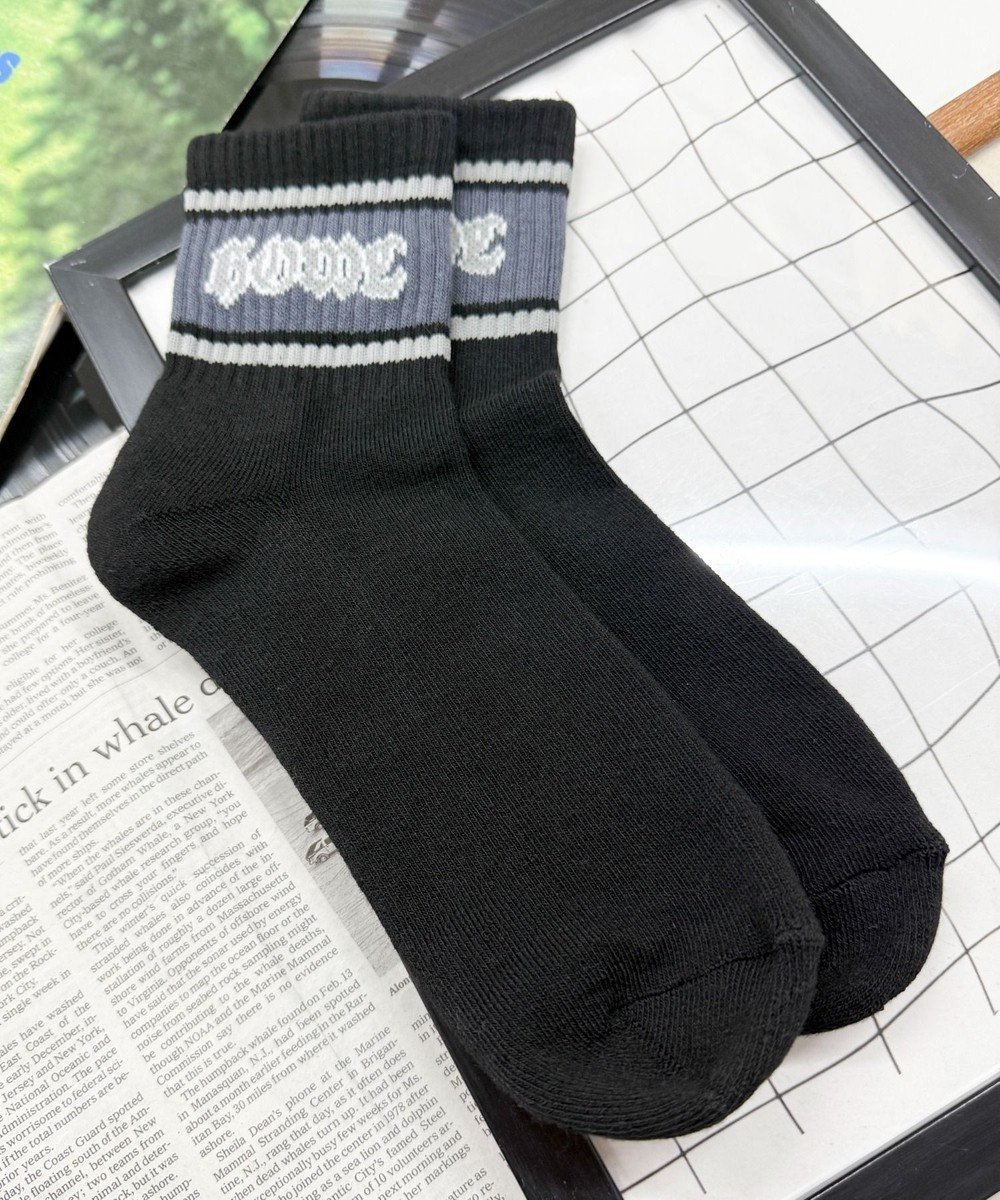 【ウィゴー/WEGO / MEN】のラインロゴハイアンクルソックス インテリア・キッズ・メンズ・レディースファッション・服の通販 founy(ファニー) 　ファッション　Fashion　メンズファッション　Fashion for Men　シューズ・靴　Shoes　スマホ　Smartphone, Mobile Device　ソックス　Socks, Hosiery　ハーフ　Half, Half-Length　夏　Summer　春　Spring　S/S・春夏　SS, Spring/Summer, Warm Season　ブラック|ID: prp329100004729864 ipo3291000000034243090