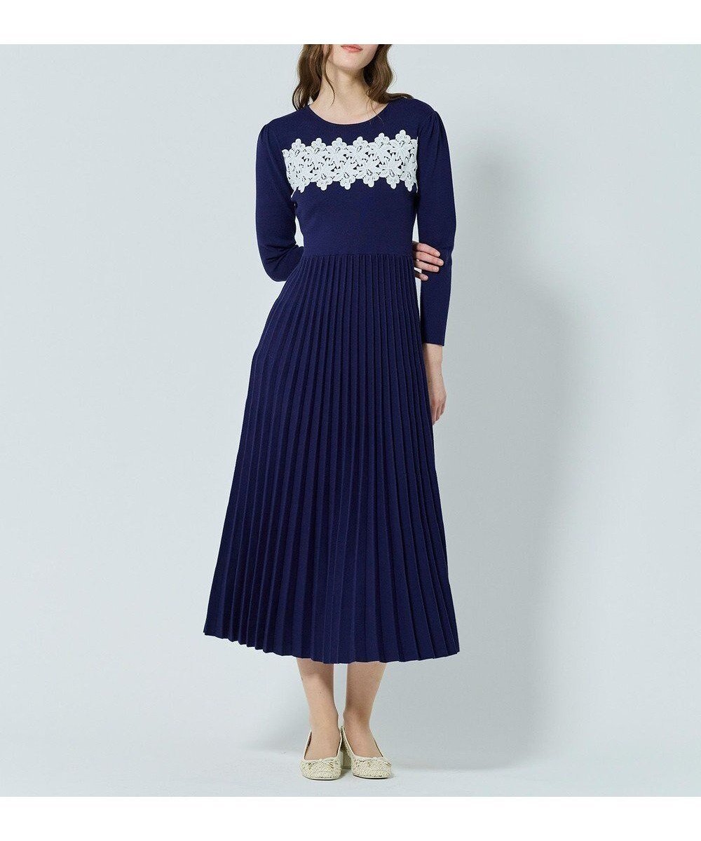 【トッカ/TOCCA】の【百田夏菜子さん着用】NIGHT PETAL ニットドレス インテリア・キッズ・メンズ・レディースファッション・服の通販 founy(ファニー) 　ファッション　Fashion　レディースファッション　Fashion for Women　ワンピース　Dresses　フォーマル・パーティードレス・結婚式用ドレス　Elegant & Casual Dresses　ニットワンピース　Knit Dresses　シンプル　Simple, Minimal　ドレス　Dress, One-Piece　プリーツ　Pleats, Pleated　レース　Lace, Lace Fabric　A/W・秋冬　Autumn/Winter　冬　Winter / This Winter　夏　Summer　エレガント 上品　Elegant　2025年　2025　2025-2026秋冬・A/W　Autumn/Winter 2025–26 AW25–26　ネイビー系|ID: prp329100004729917 ipo3291000000034759264